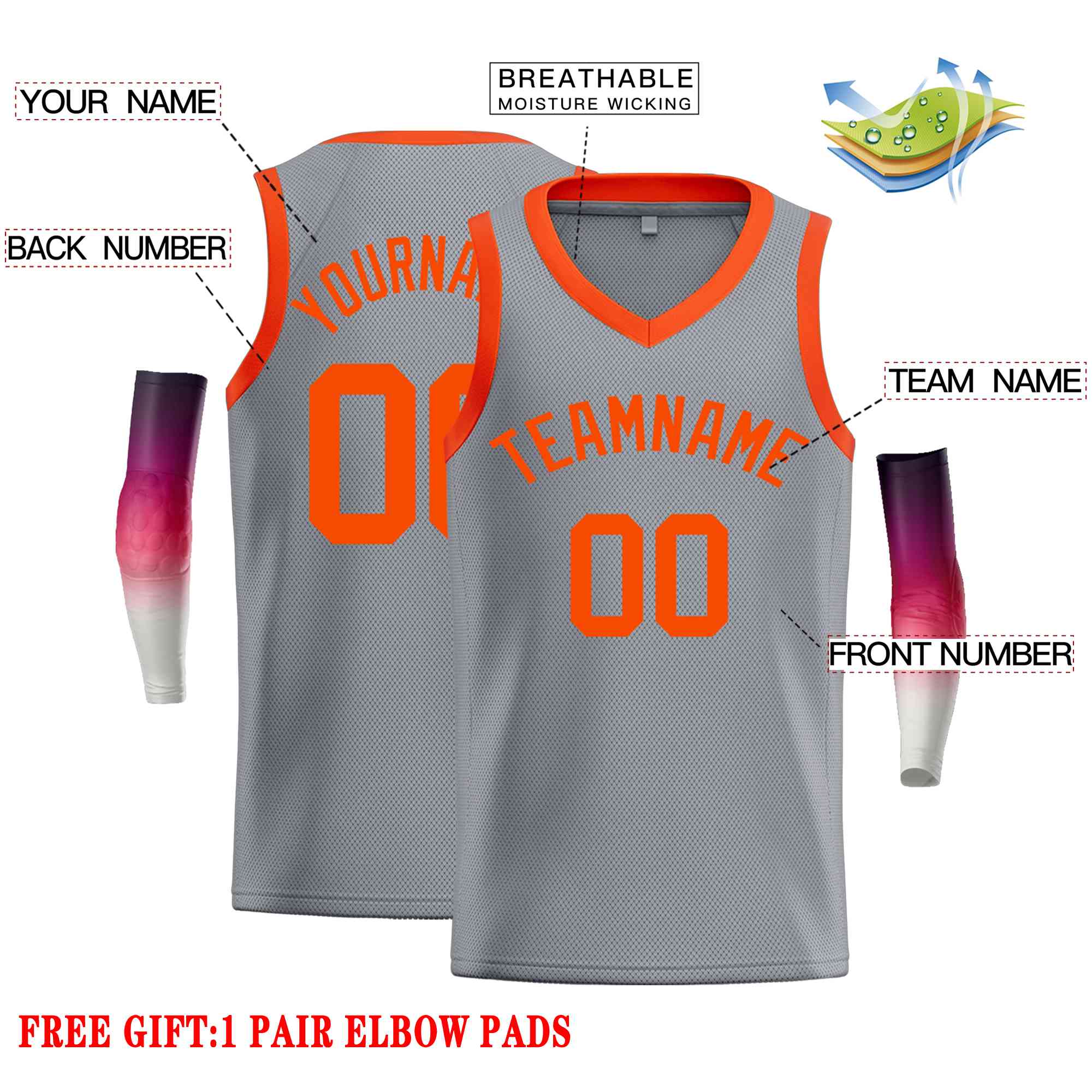 Benutzerdefiniertes Orange-Classic Tops Herren-Freizeit-Basketballtrikot
