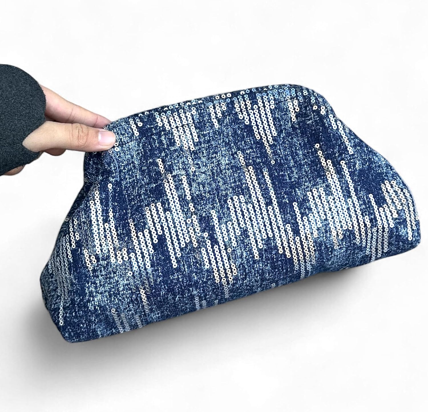 Women's Sequin Denim Clutch Purse Sparkly Blue Evening Bag Women's Sequin Denim Clutch Purse Sparkly Blue Evening Bag