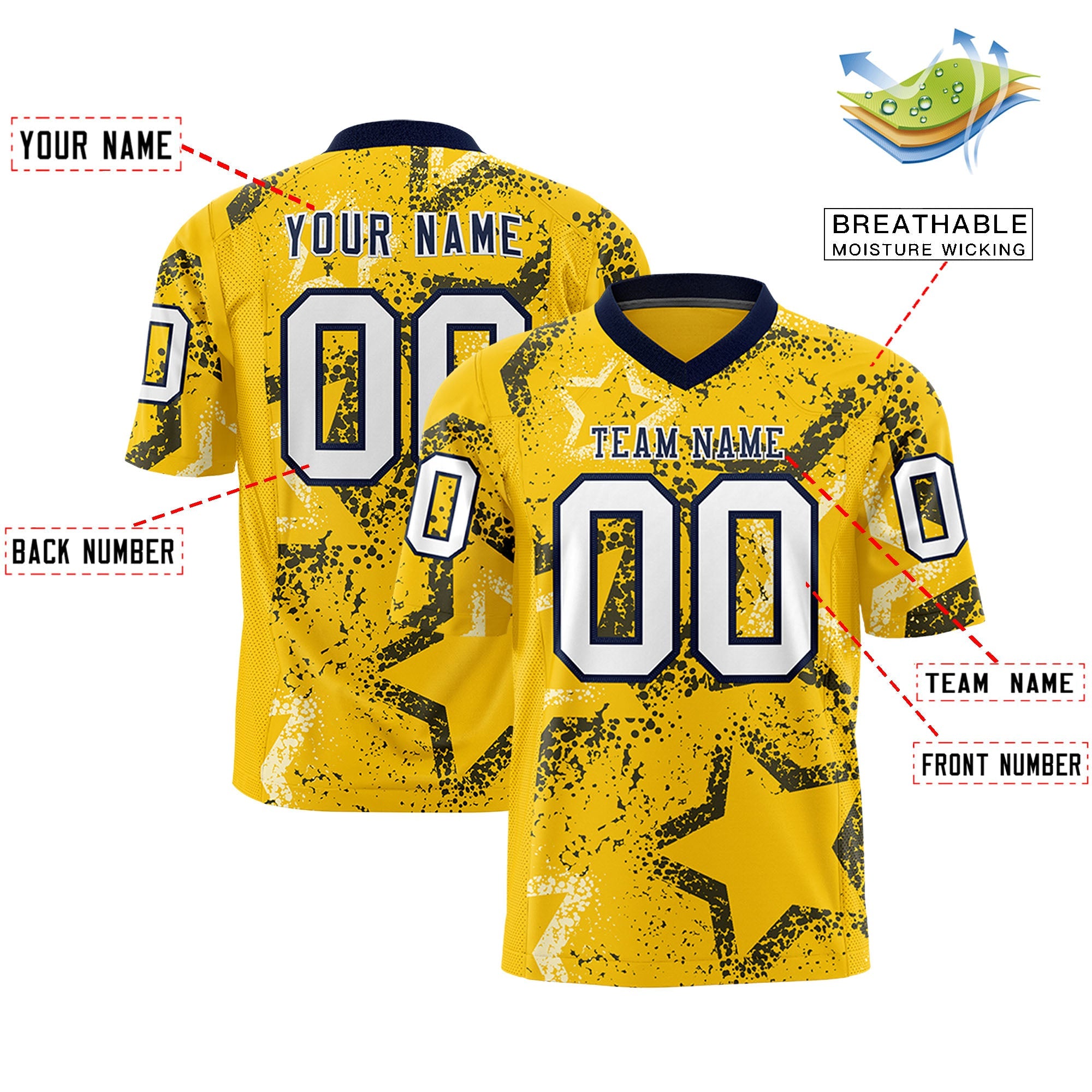 Individuell personalisiertes, authentisches Fußballtrikot mit Stern-Graffiti-Muster