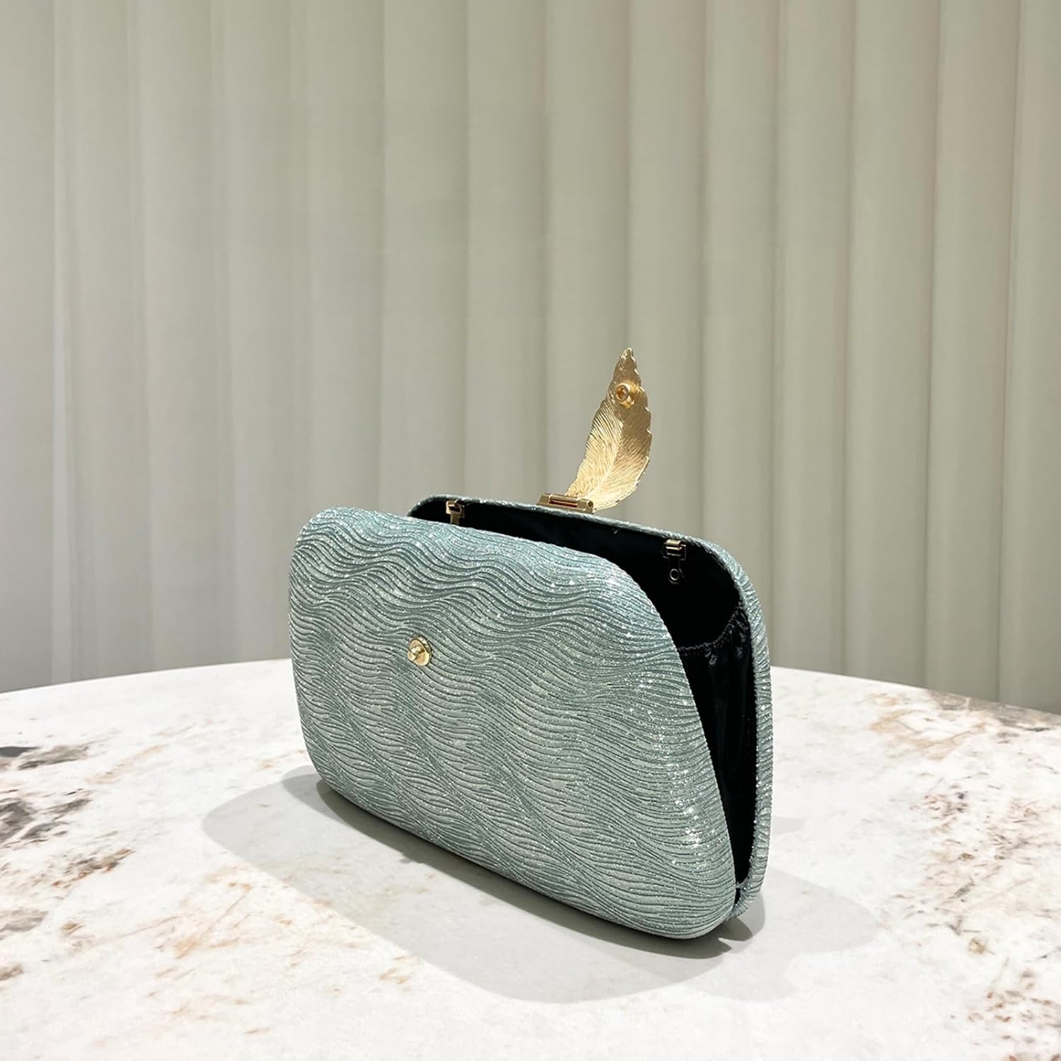 Women's Green Glitter Evening Clutch with Gold Chain