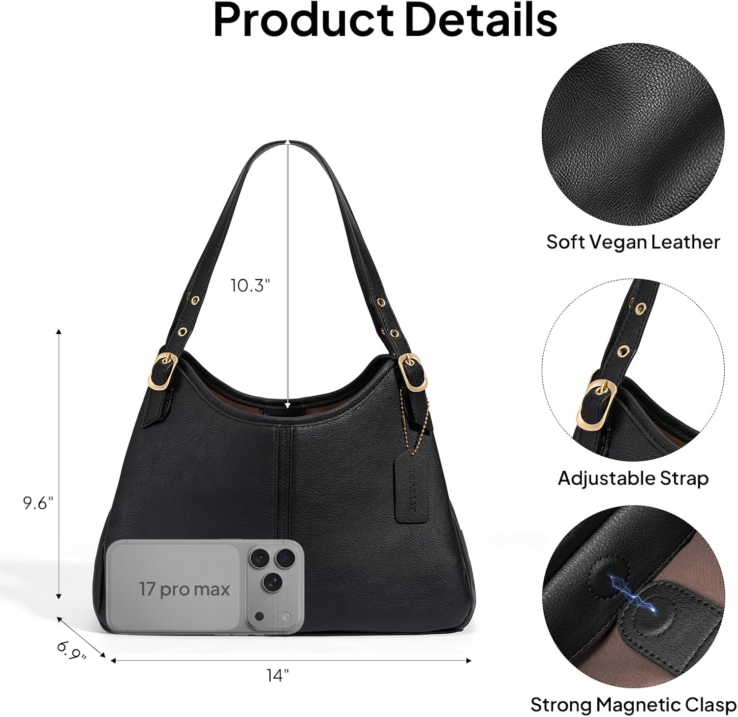 Women's Soft Leather Hobo Tote Bag Black Women's Soft Leather Hobo Tote Bag Black