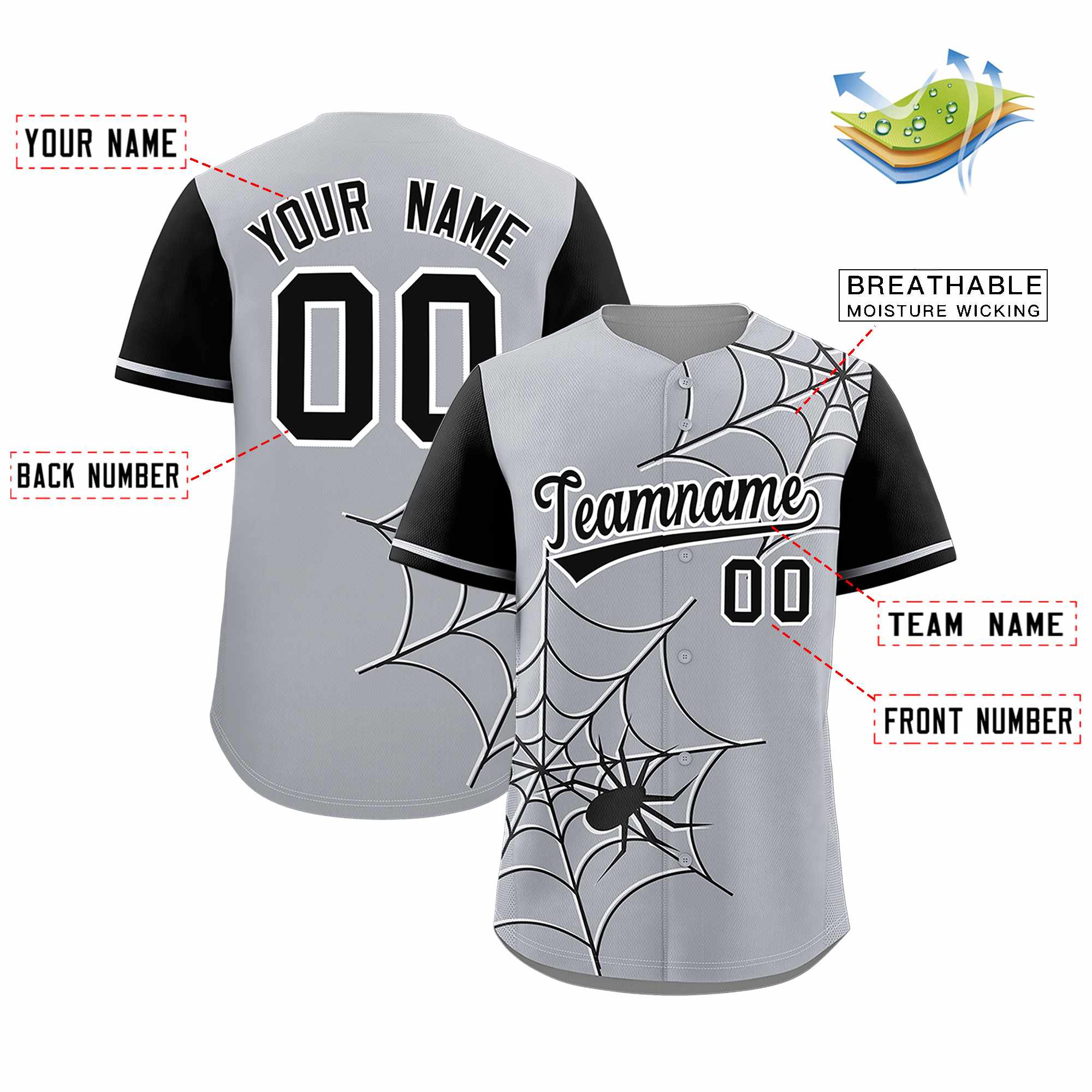 Benutzerdefiniertes Spinnennetz-Muster, Raglanärmel, authentisches Baseball-Trikot