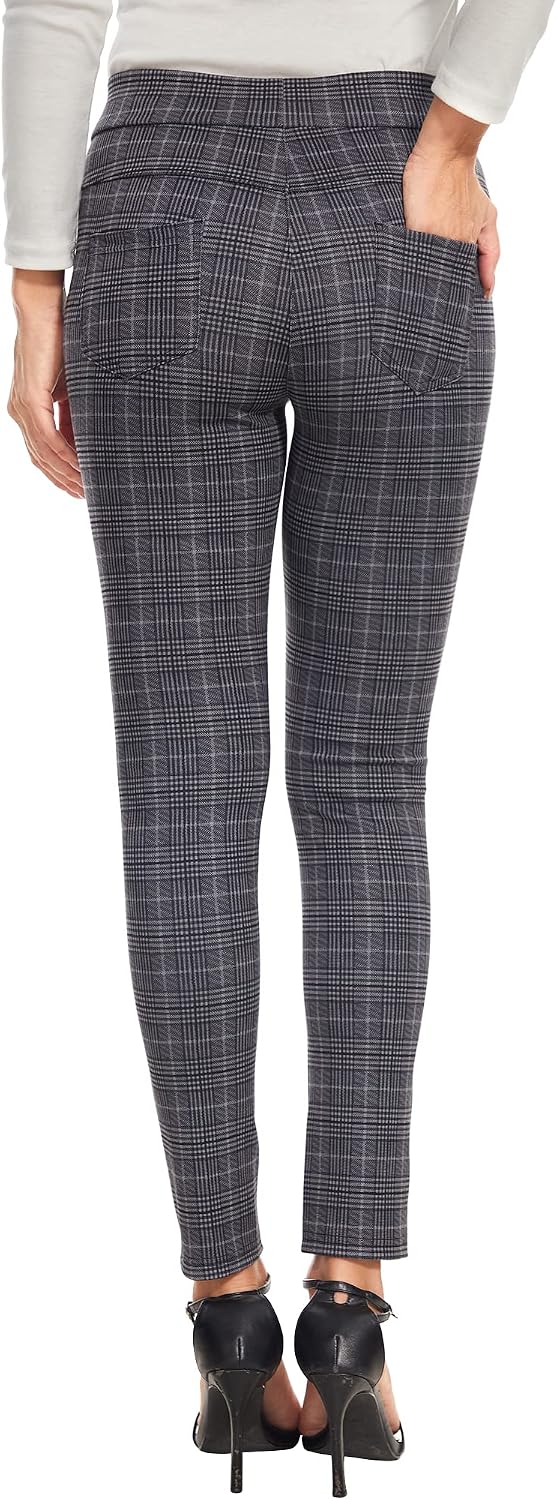 Women's Plaid Pull-On Skinny Pants (Grey) Women's Plaid Pull-On Skinny Pants (Grey)