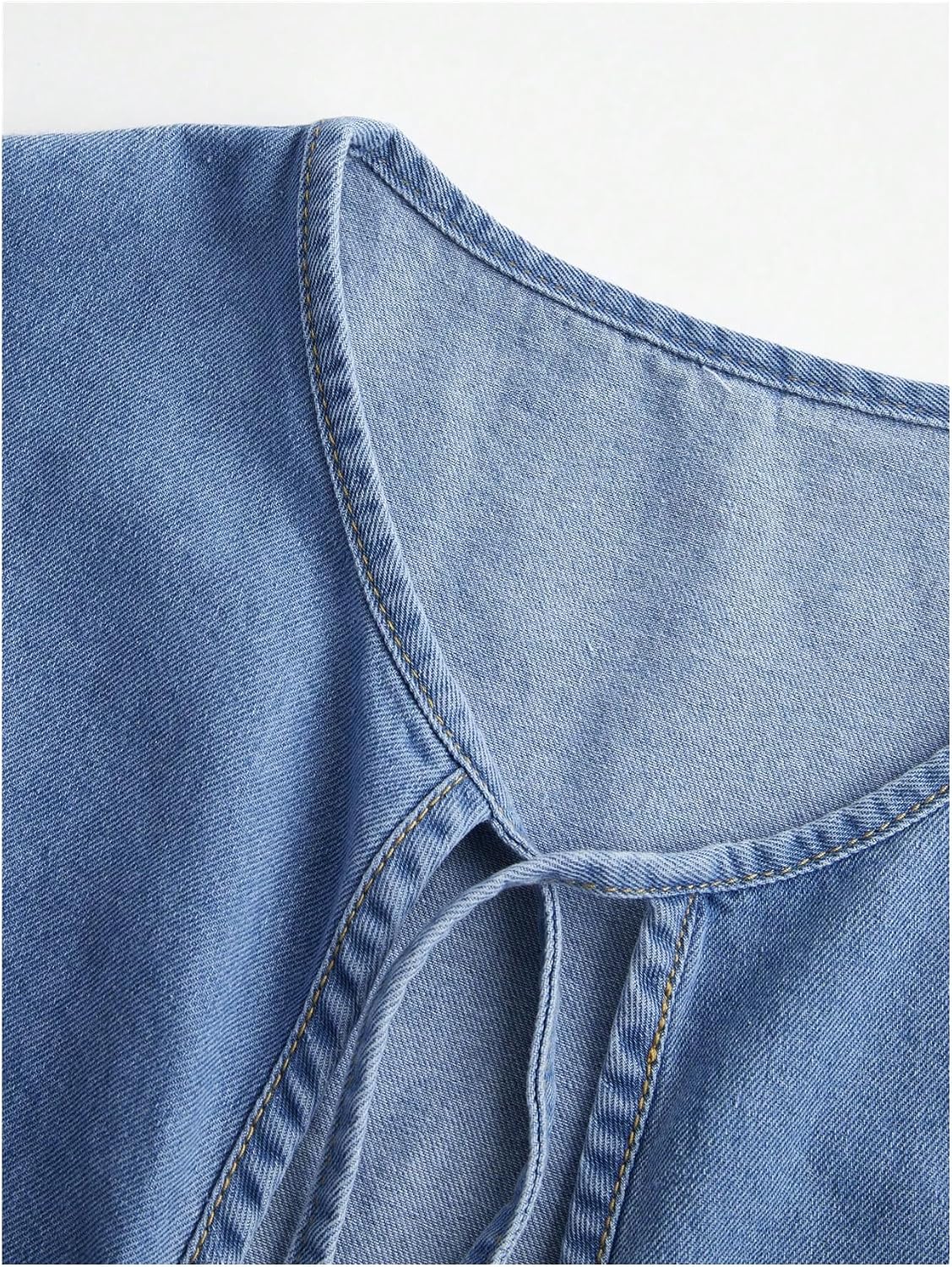 Women's Tie Front Denim Vest Crew Neck Ruffle Hem