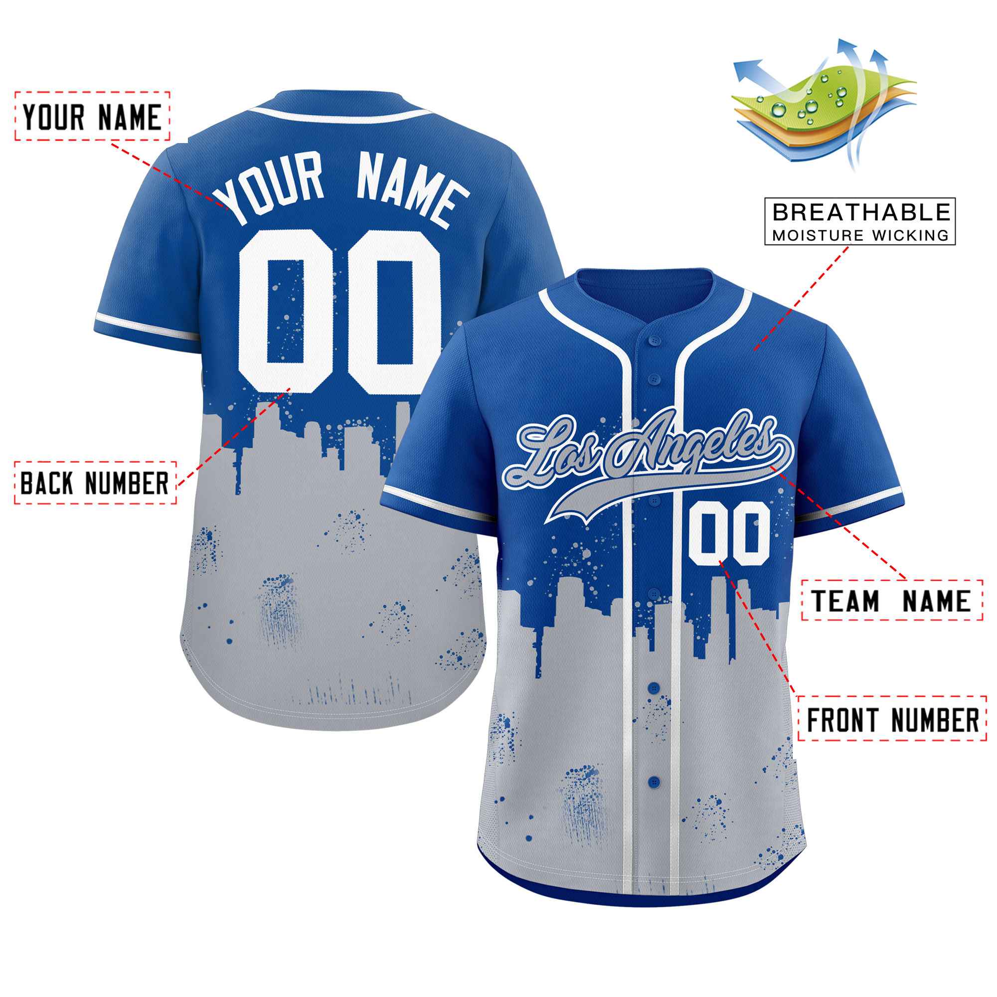 Benutzerdefinierte personalisierte Los Angeles City Nightscape authentische Baseball-Trikot Benutzerdefinierte personalisierte Los Angeles City Nightscape authentische Baseball-Trikot