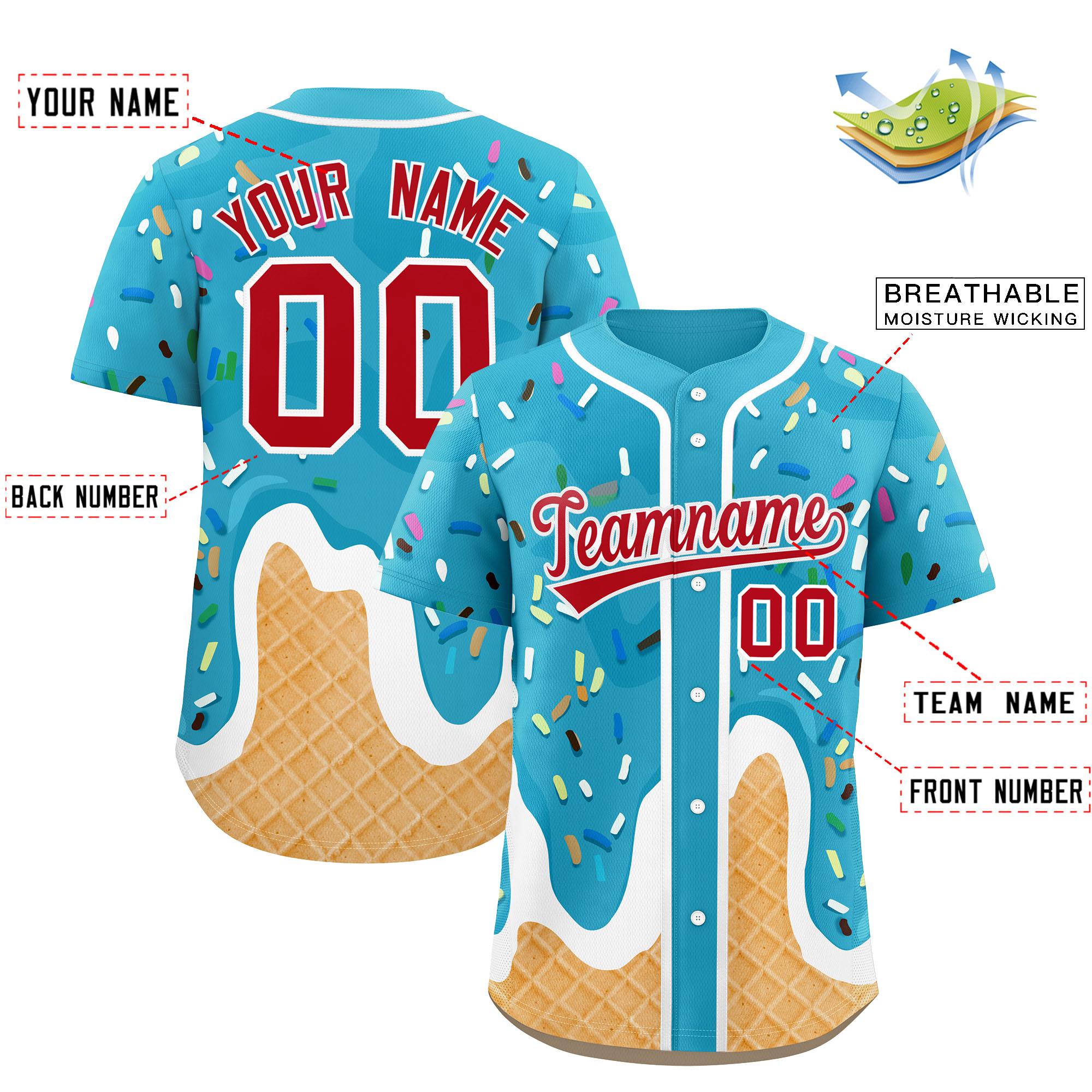 Benutzerdefiniertes Eistüte-Graffiti-Muster, modisches, authentisches Baseball-Trikot Benutzerdefiniertes Eistüte-Graffiti-Muster, modisches, authentisches Baseball-Trikot