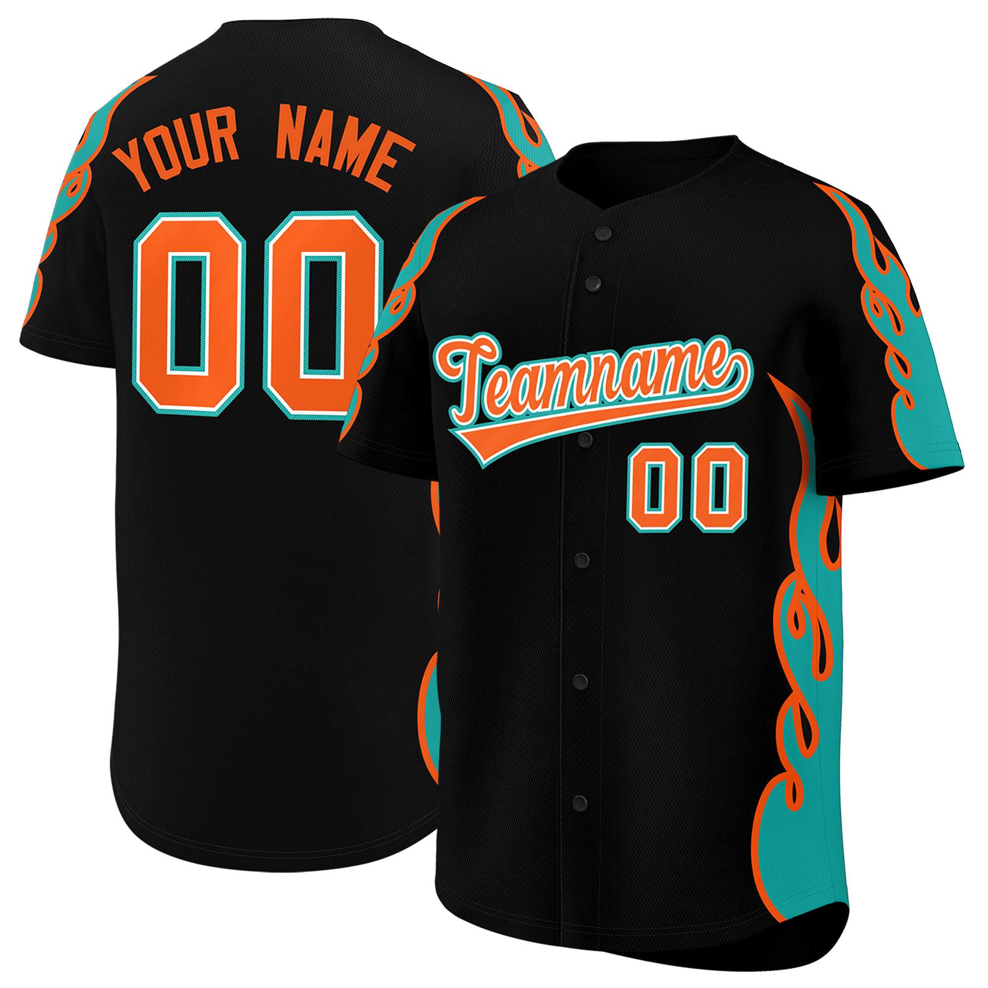 Benutzerdefiniertes Baseball-Trikot mit Seitenflammen-Umrissmuster für Sportuniformen