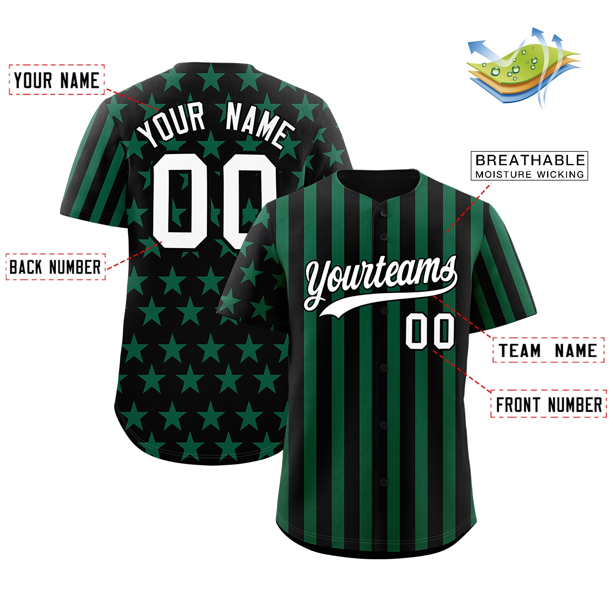 Benutzerdefiniertes Graffiti-Muster-Baseball-Trikot mit amerikanischer Flagge
