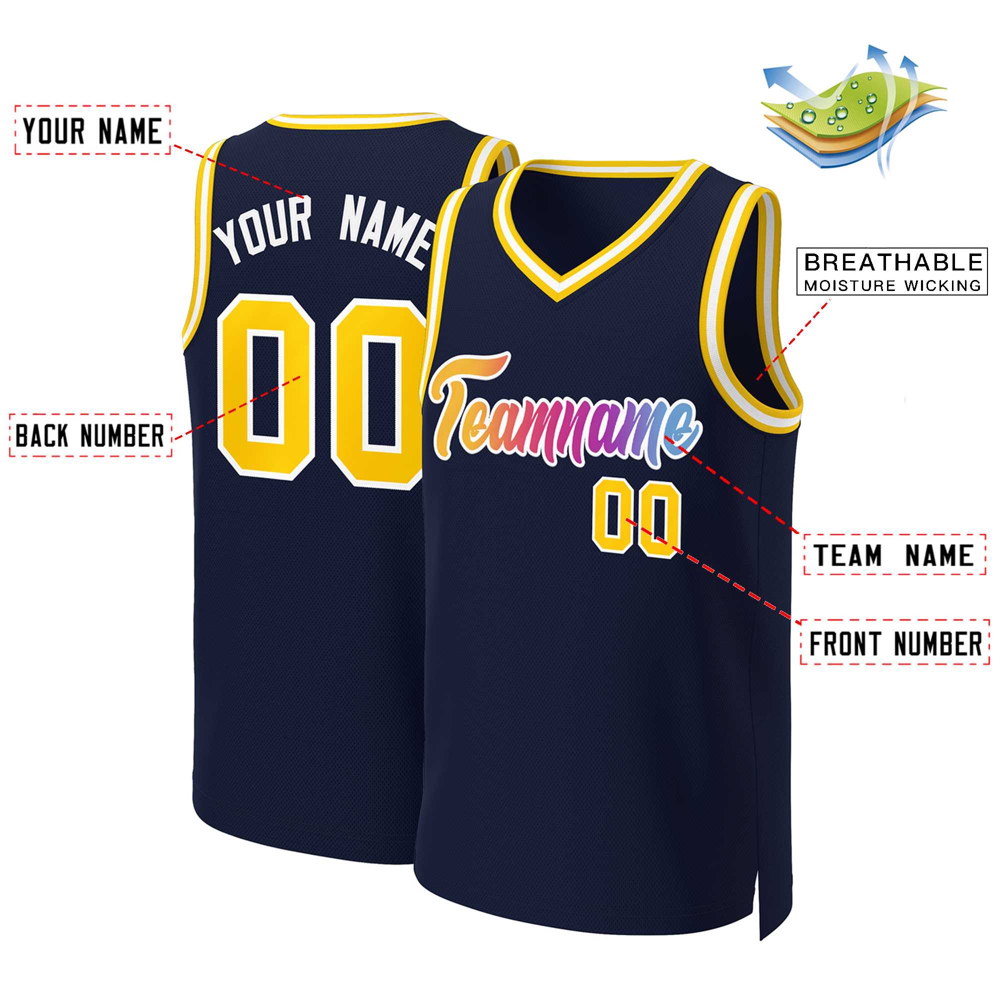Benutzerdefiniertes Basketballtrikot mit klassischem Farbverlauf und modischen Oberteilen
