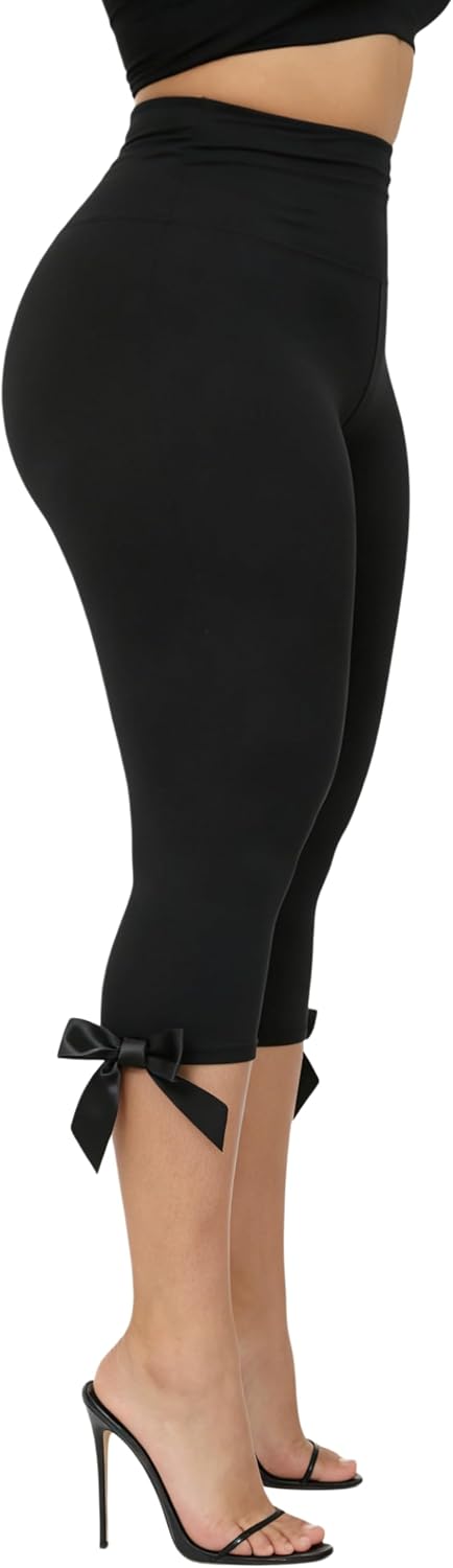 Women's Bow Tie Capri Leggings, Slim Fit (Black)