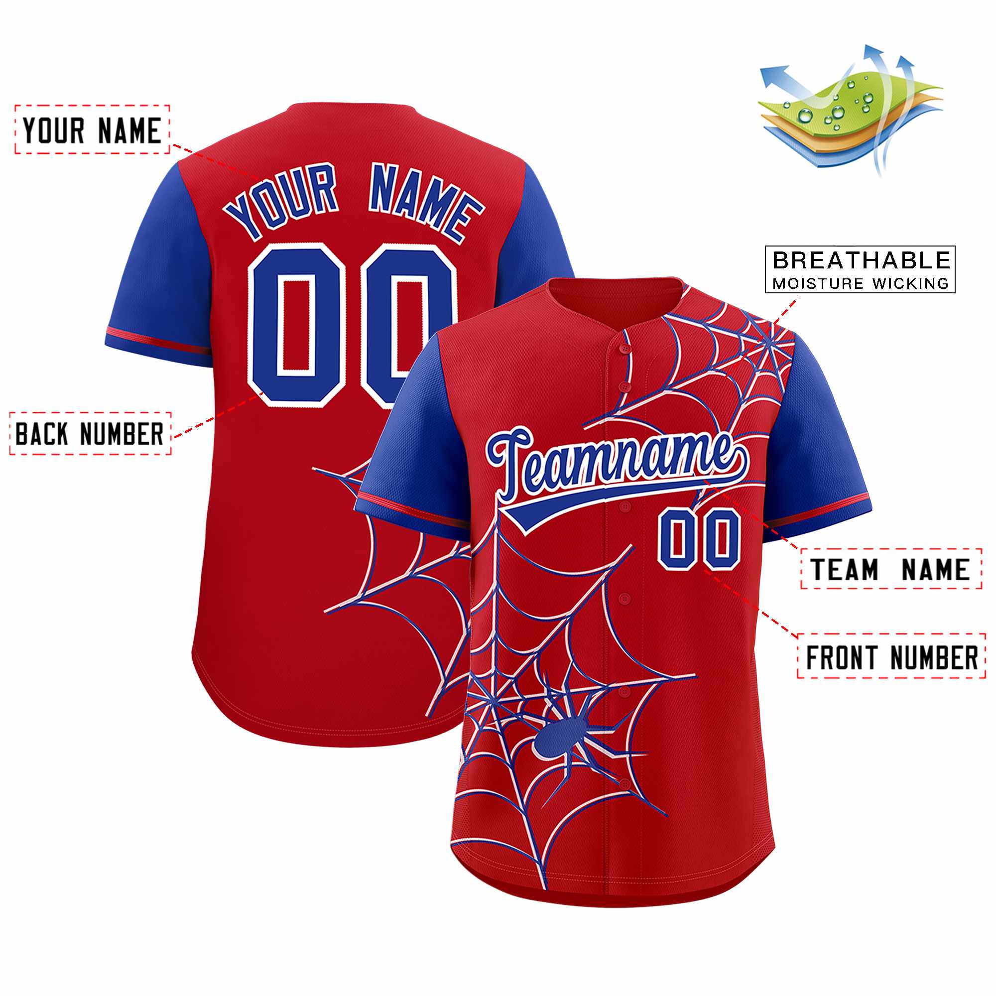 Benutzerdefiniertes Spinnennetz-Muster, Raglanärmel, authentisches Baseball-Trikot