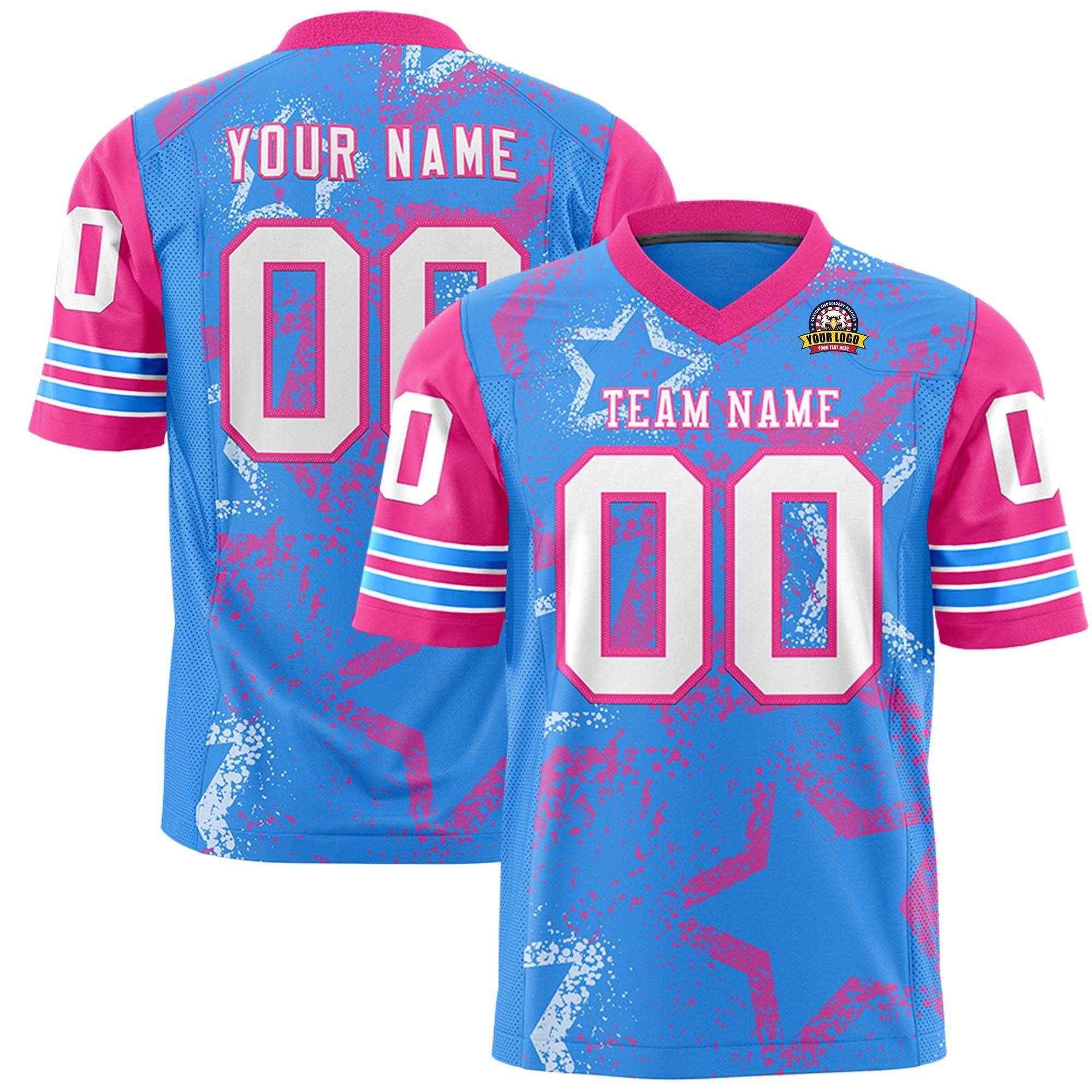 Benutzerdefiniertes puderblau-weißes personalisiertes Sternmuster-Design, authentisches Fußballtrikot