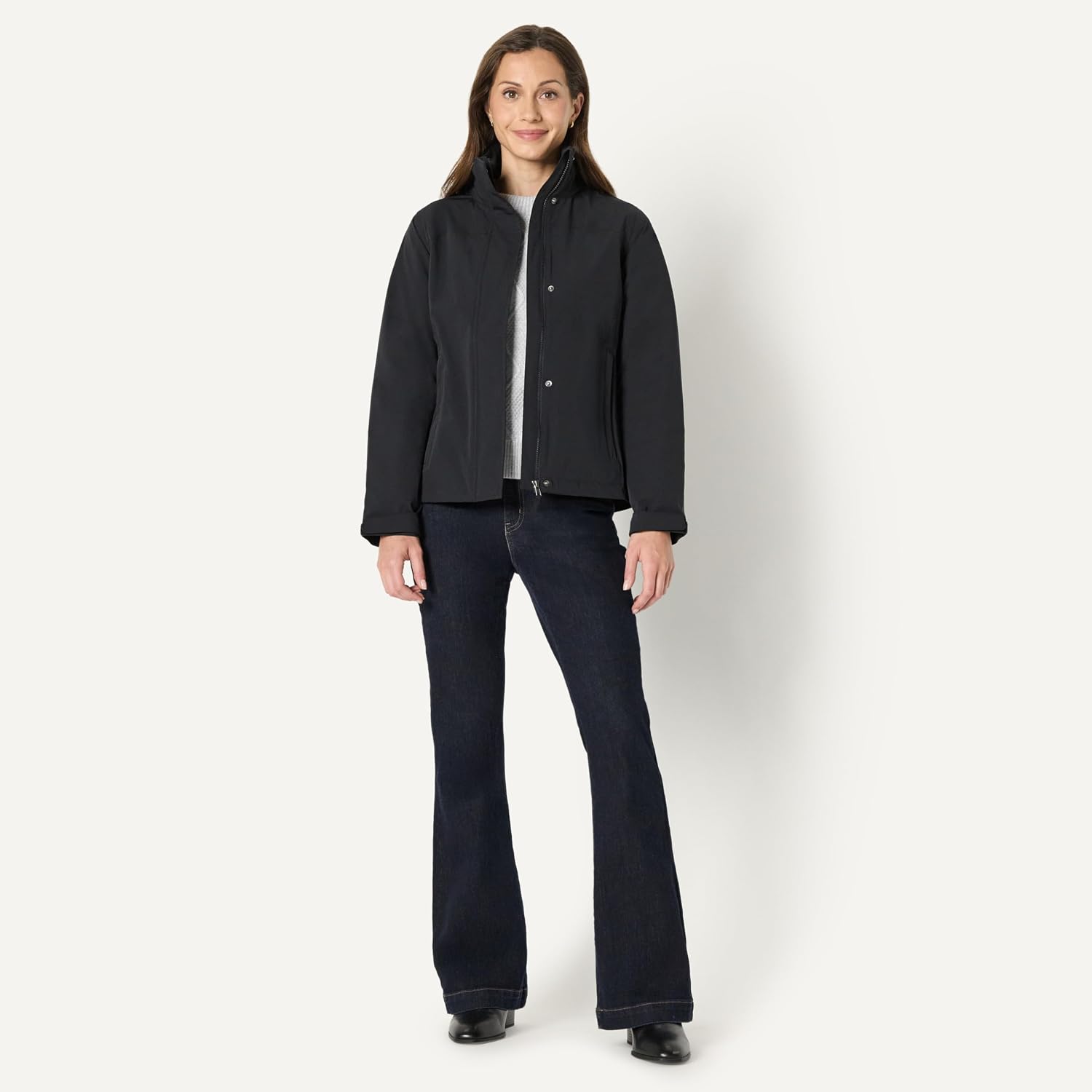 Women's Hooded Rain Jacket Lightweight Waterproof Black