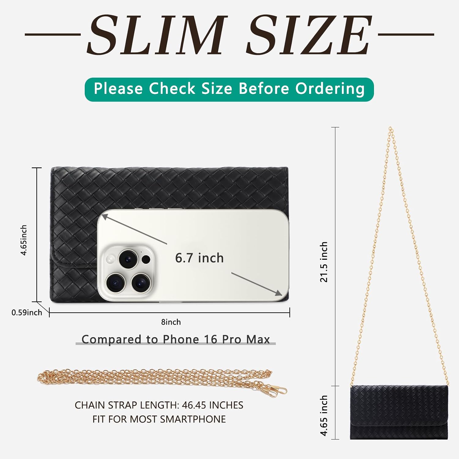 Women's Woven Leather Chain Clutch Crossbody Wallet Purse