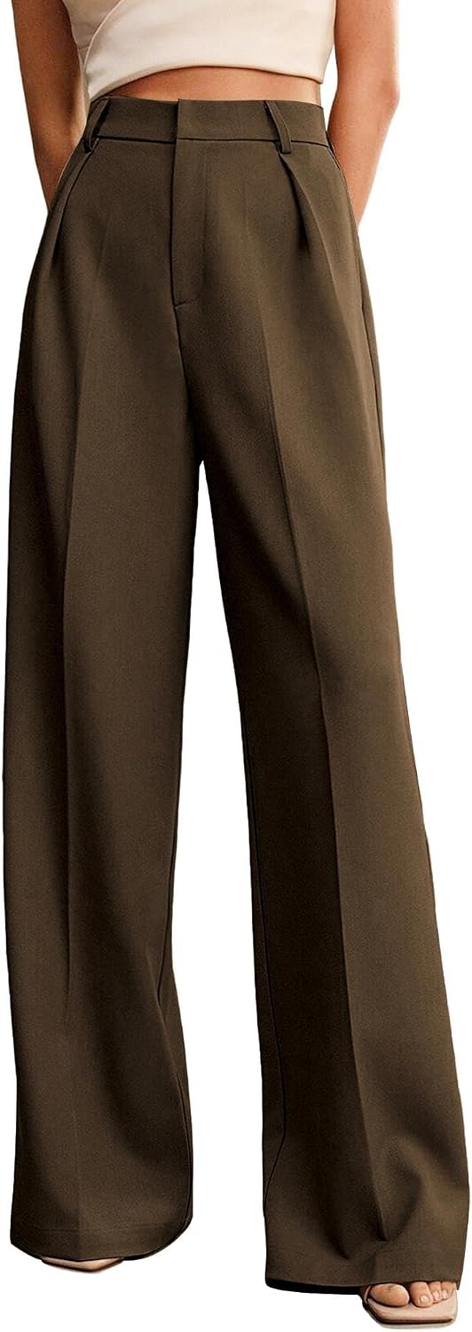 Womens Wide Leg Pants High Waist Straight Work Office Business Casual Palazzo Trousers with Pockets