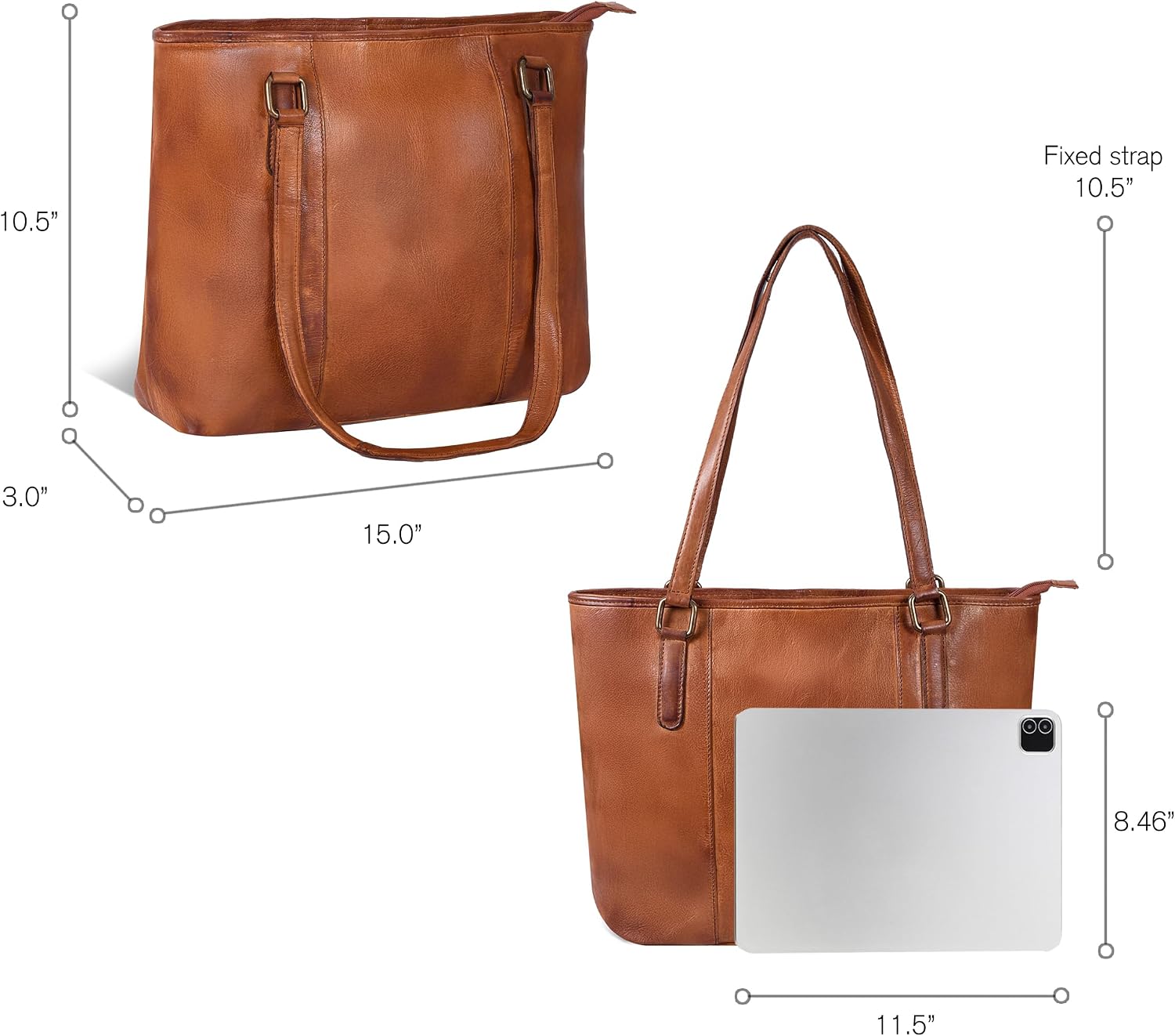 Women's Vegan Leather Tote Bag Brown Zipper