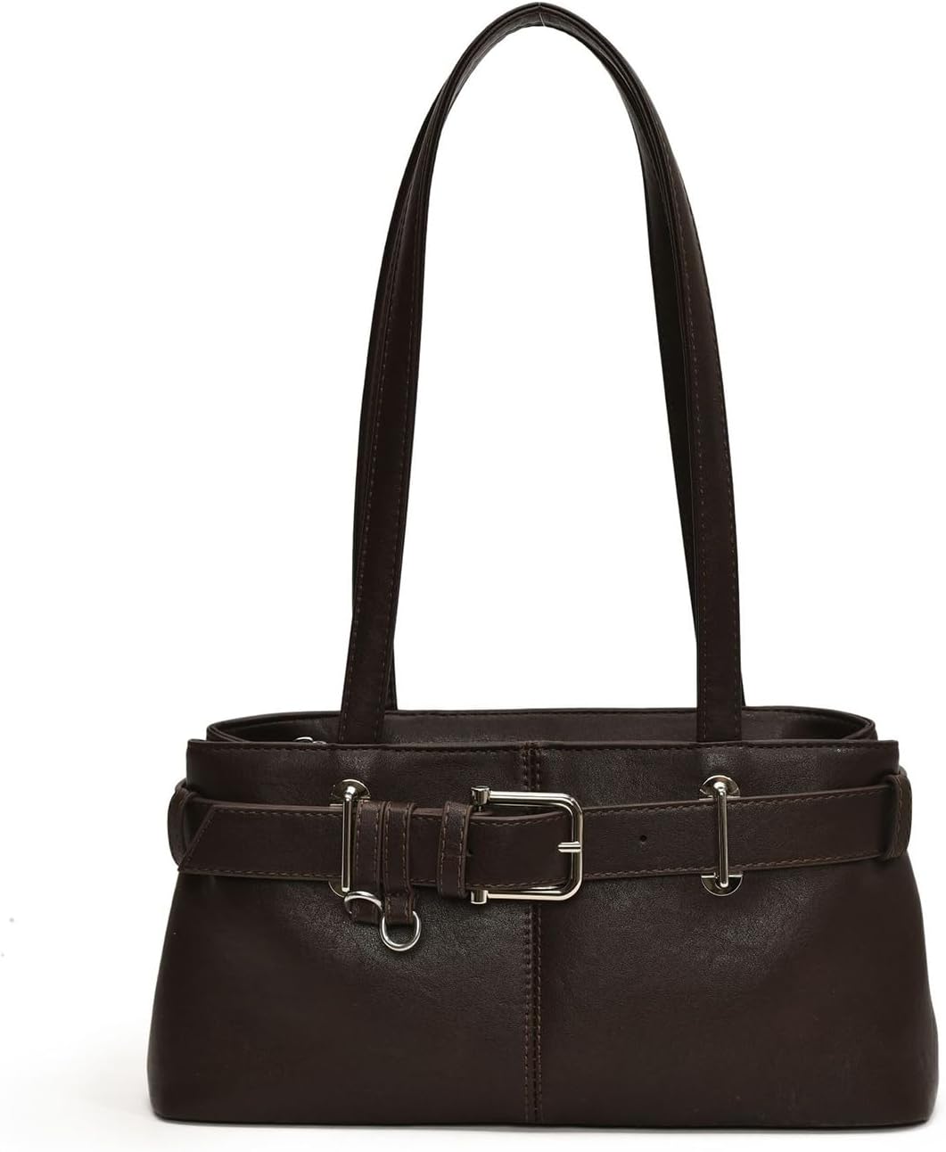 Women's Y2K Belt Buckle Hobo Bag Brown PU Leather