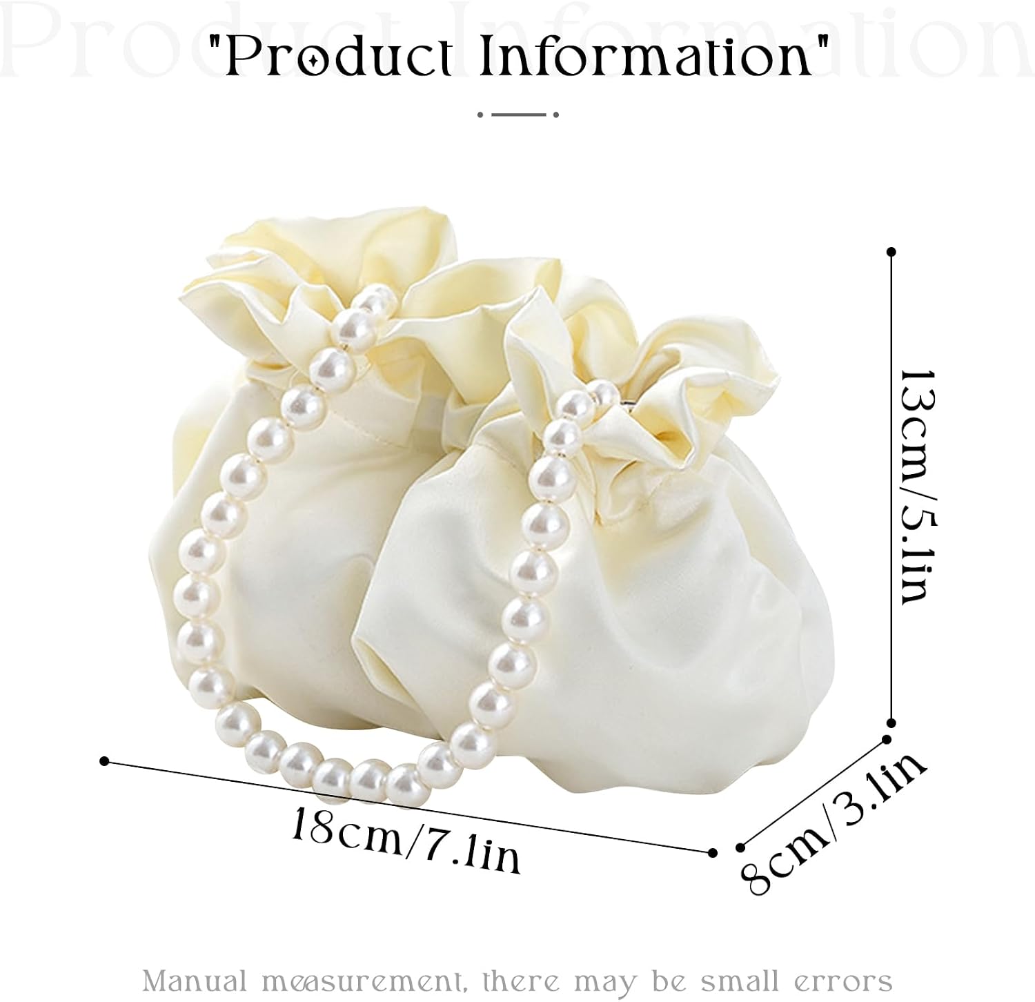 Women's Satin Drawstring Evening Bag with Pearl Chain