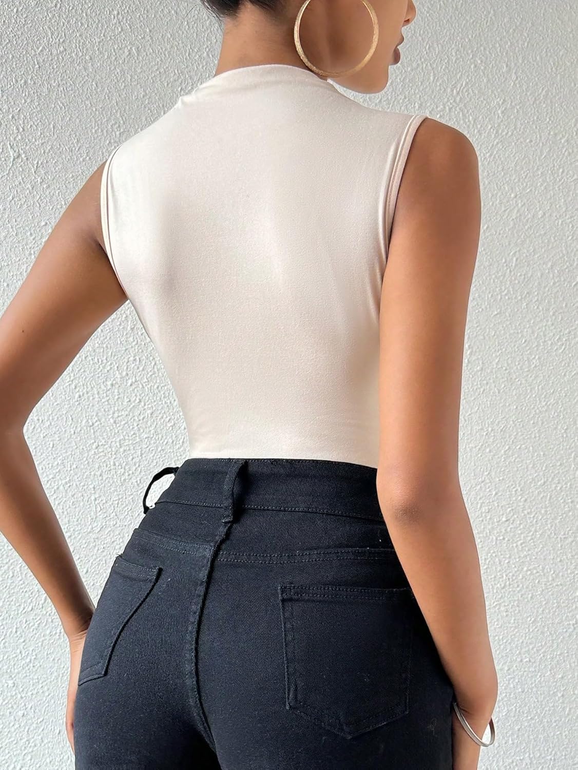 Women's Ruched Tank Top Sleeveless Mock Neck Bodysuit Fitted Jumpsuit Tops Women's Ruched Tank Top Sleeveless Mock Neck Bodysuit Fitted Jumpsuit Tops