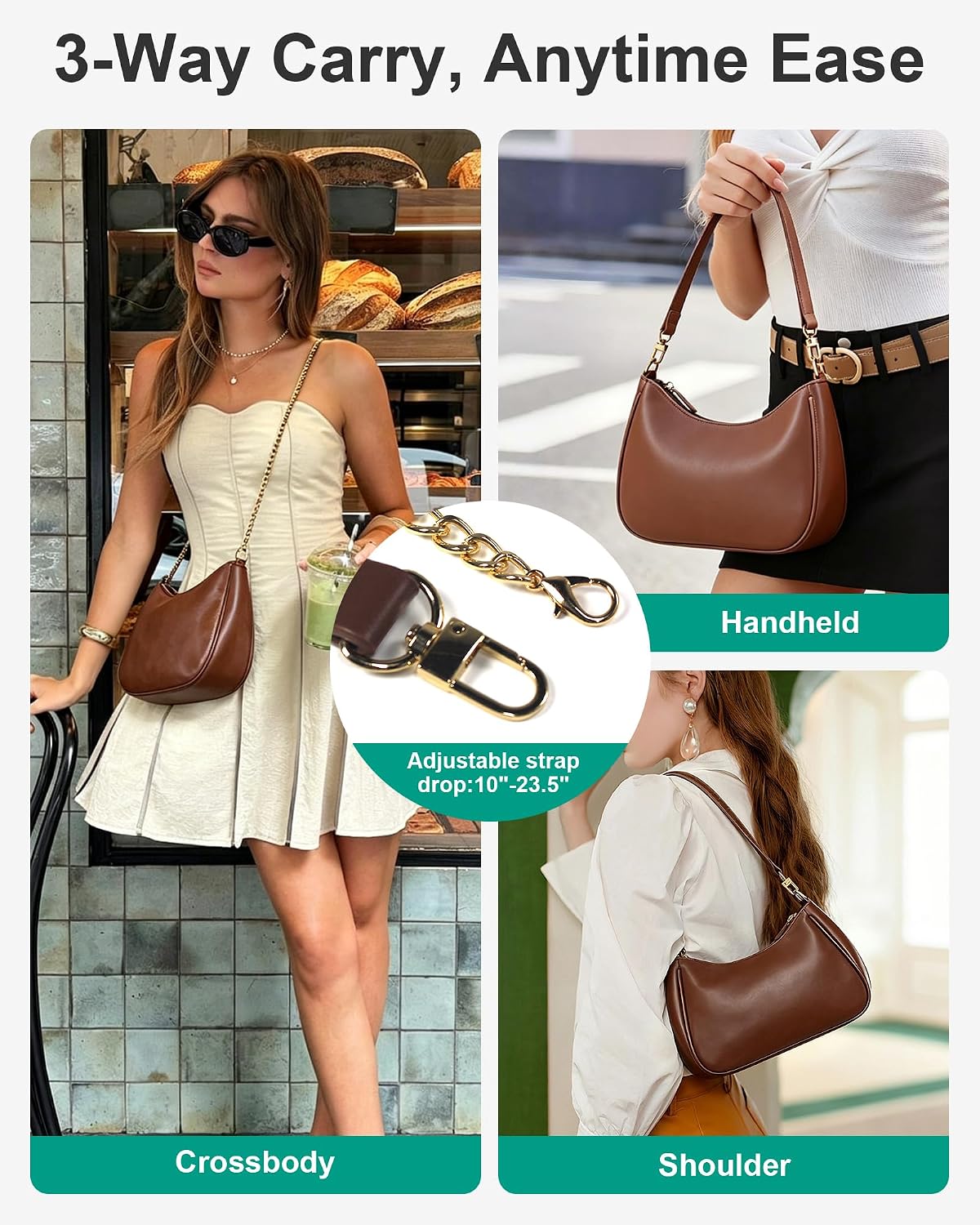 Women's Brown Leather Hobo Crossbody Purse with Chain Strap