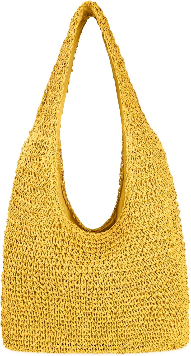 Women's Natural Straw Hobo Tote Bag Beige