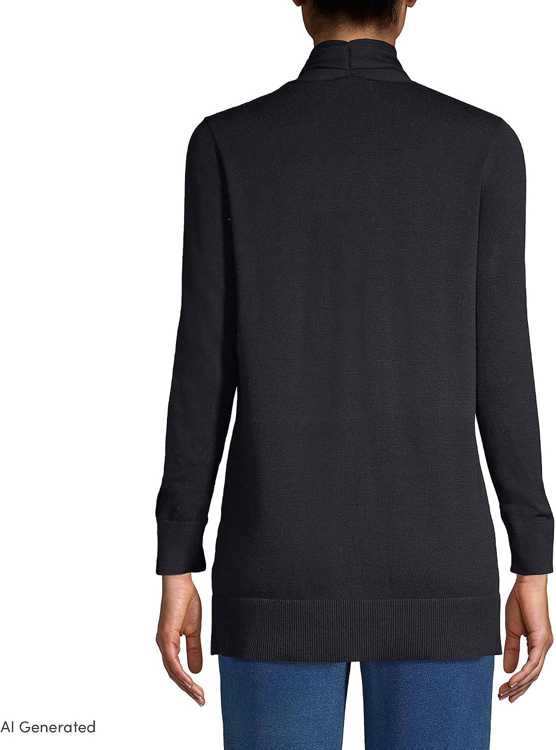 Women's Black Open Front Long Cardigan with Pockets