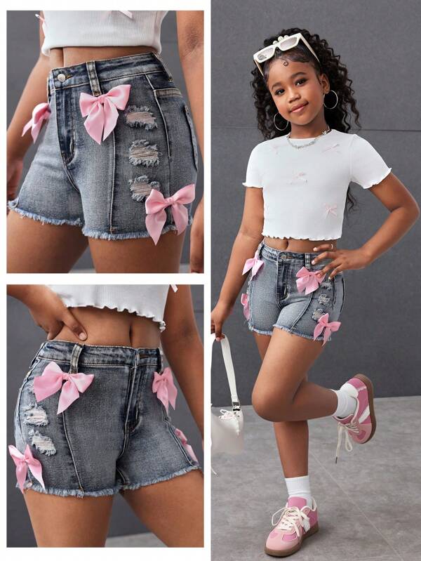 Stretch Skinny-Denim-Shorts in Rosa für Teenager-Mädchen