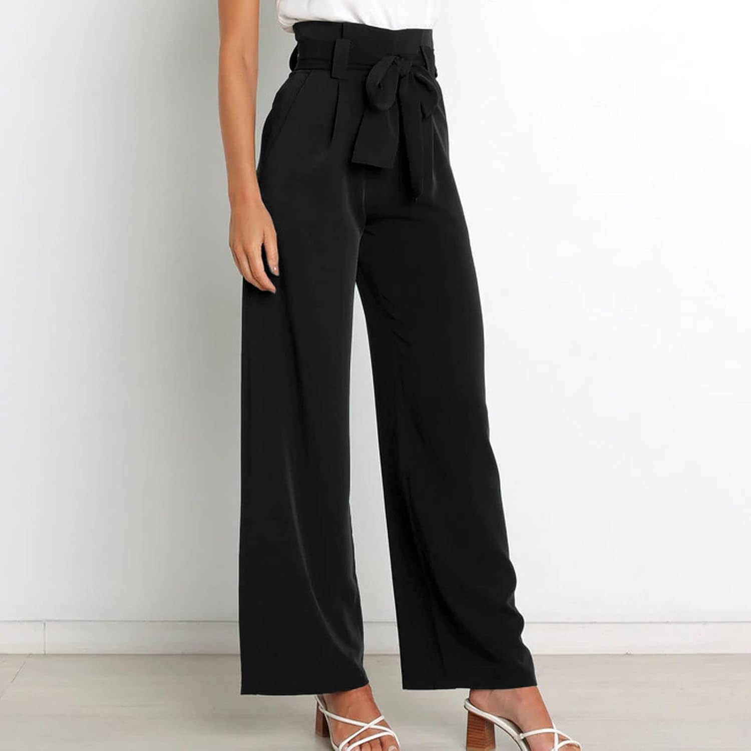 Women's Wide Leg Pants High Elastic Waisted in The Back Business Work Trousers Long Straight Suit