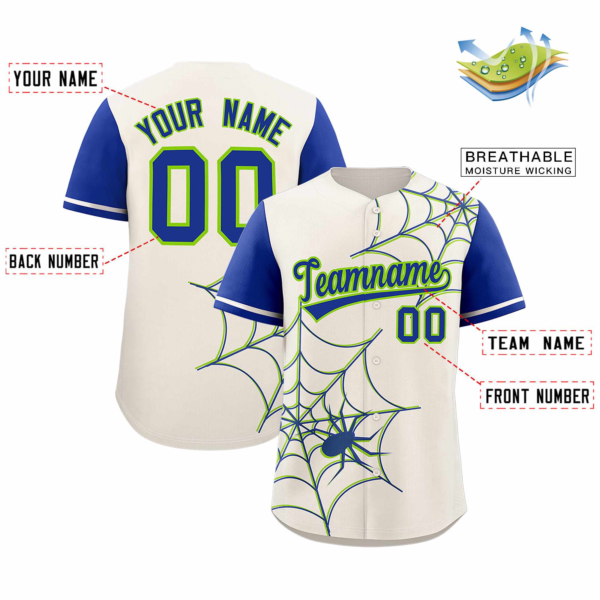 Benutzerdefiniertes Spinnennetz-Muster, Raglanärmel, authentisches Baseball-Trikot