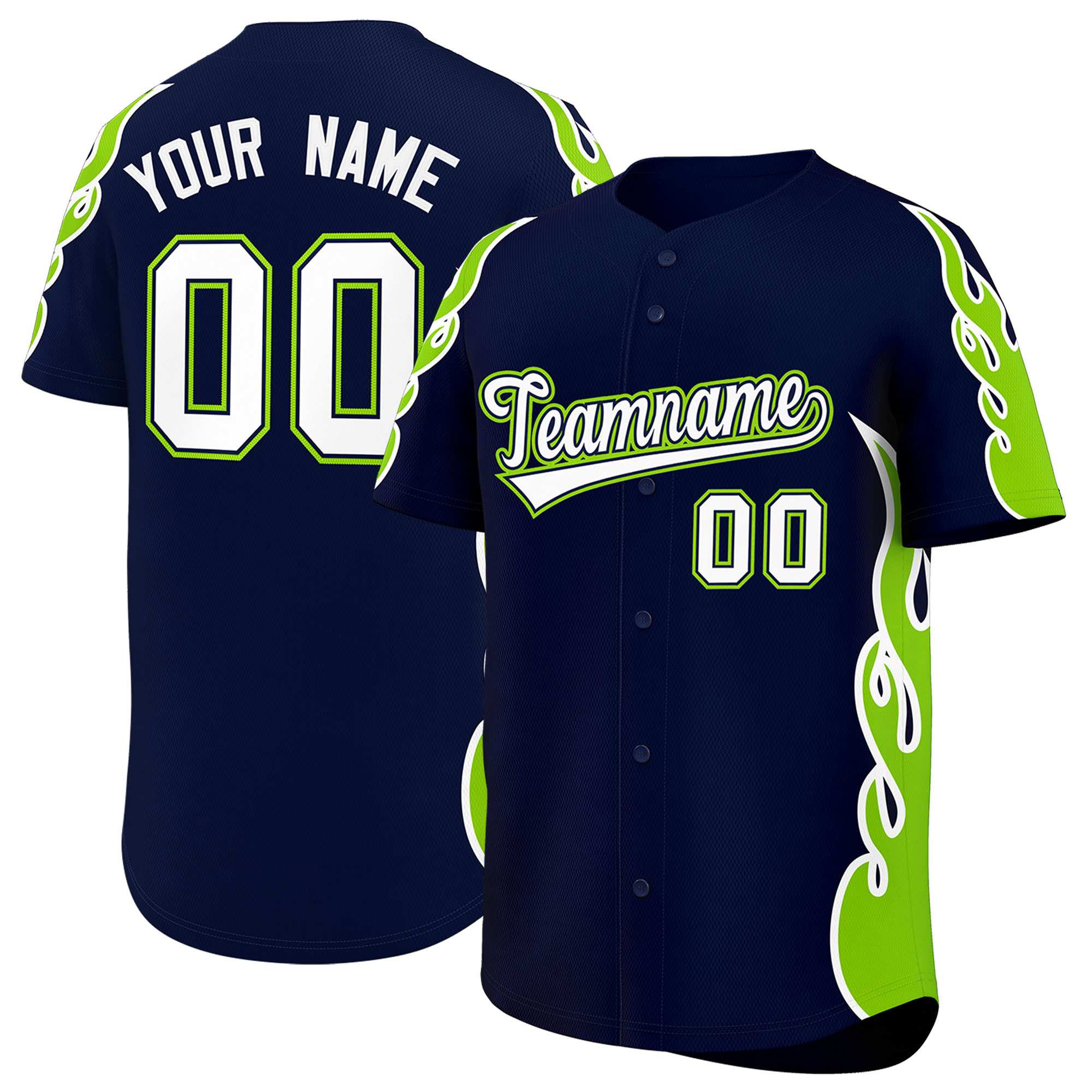 Benutzerdefiniertes Baseball-Trikot mit Seitenflammen-Umrissmuster für Sportuniformen
