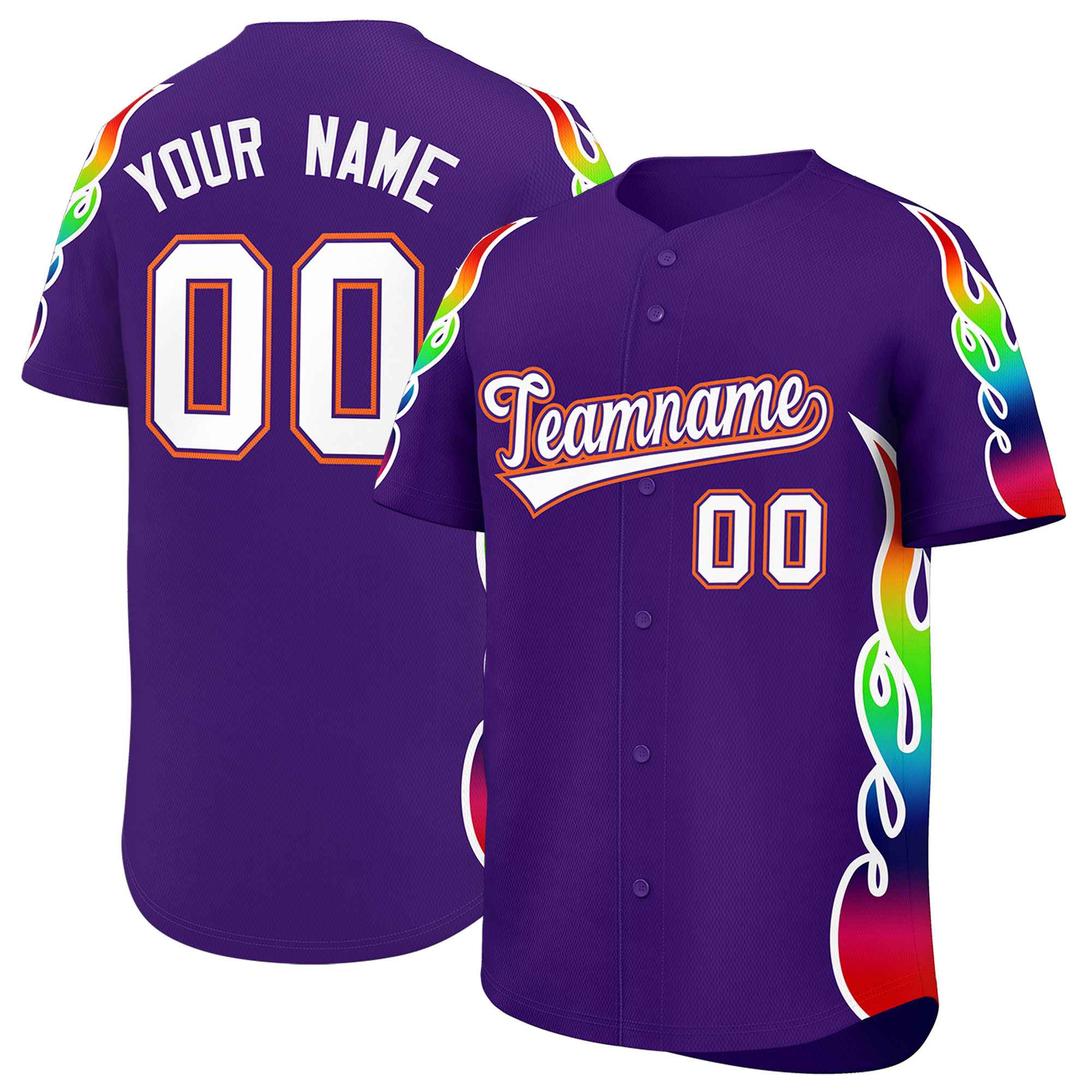 Benutzerdefiniertes Graffiti-Muster, personalisierter mehrfarbiger Flammendruck, authentisches Baseball-Trikot