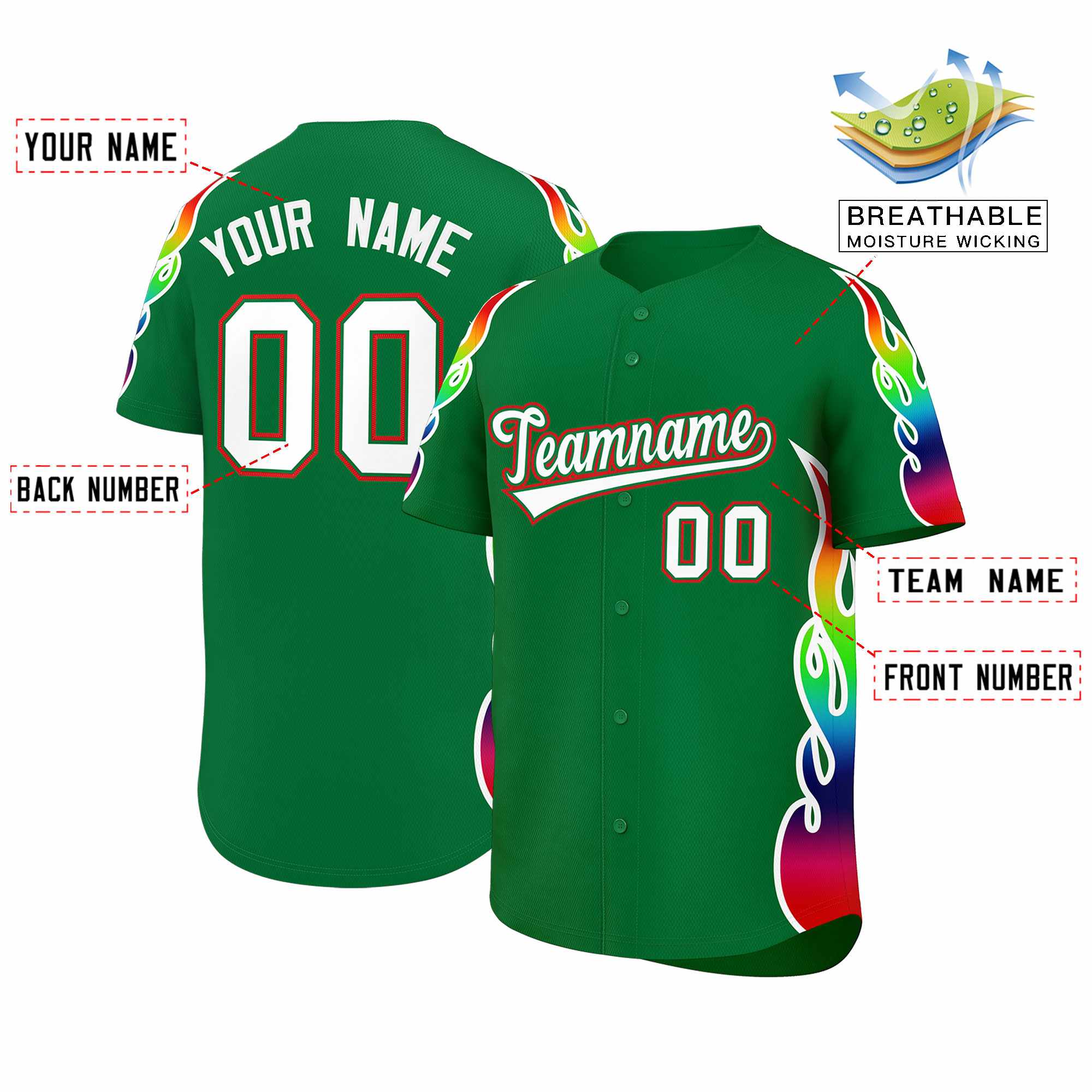 Benutzerdefiniertes Graffiti-Muster, personalisierter mehrfarbiger Flammendruck, authentisches Baseball-Trikot