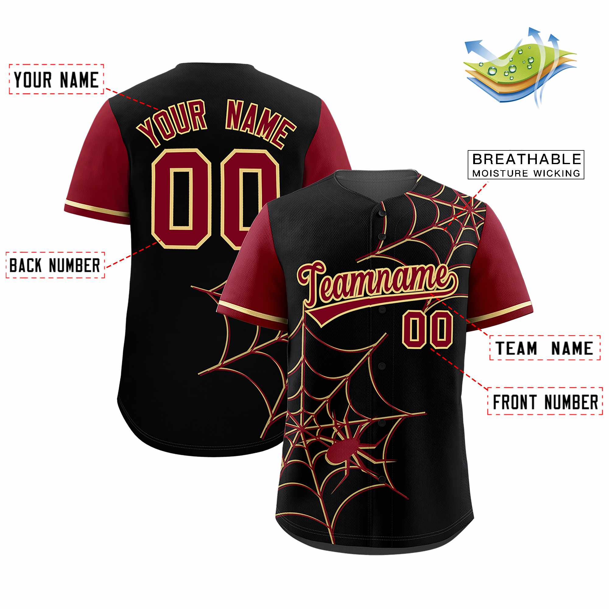 Benutzerdefiniertes Spinnennetz-Muster, Raglanärmel, authentisches Baseball-Trikot