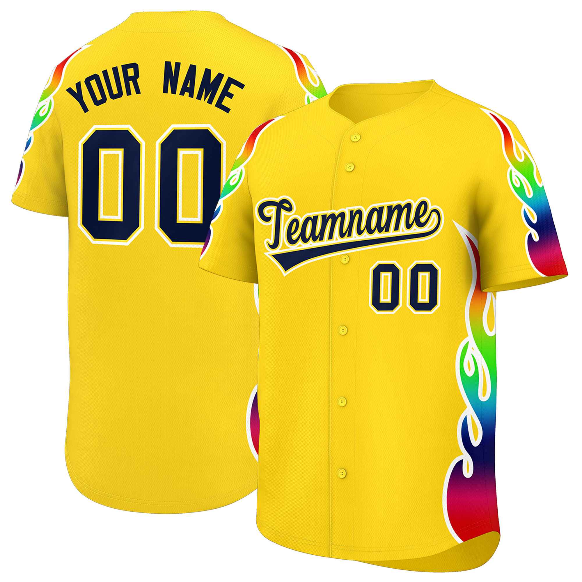 Benutzerdefiniertes Graffiti-Muster, personalisierter mehrfarbiger Flammendruck, authentisches Baseball-Trikot