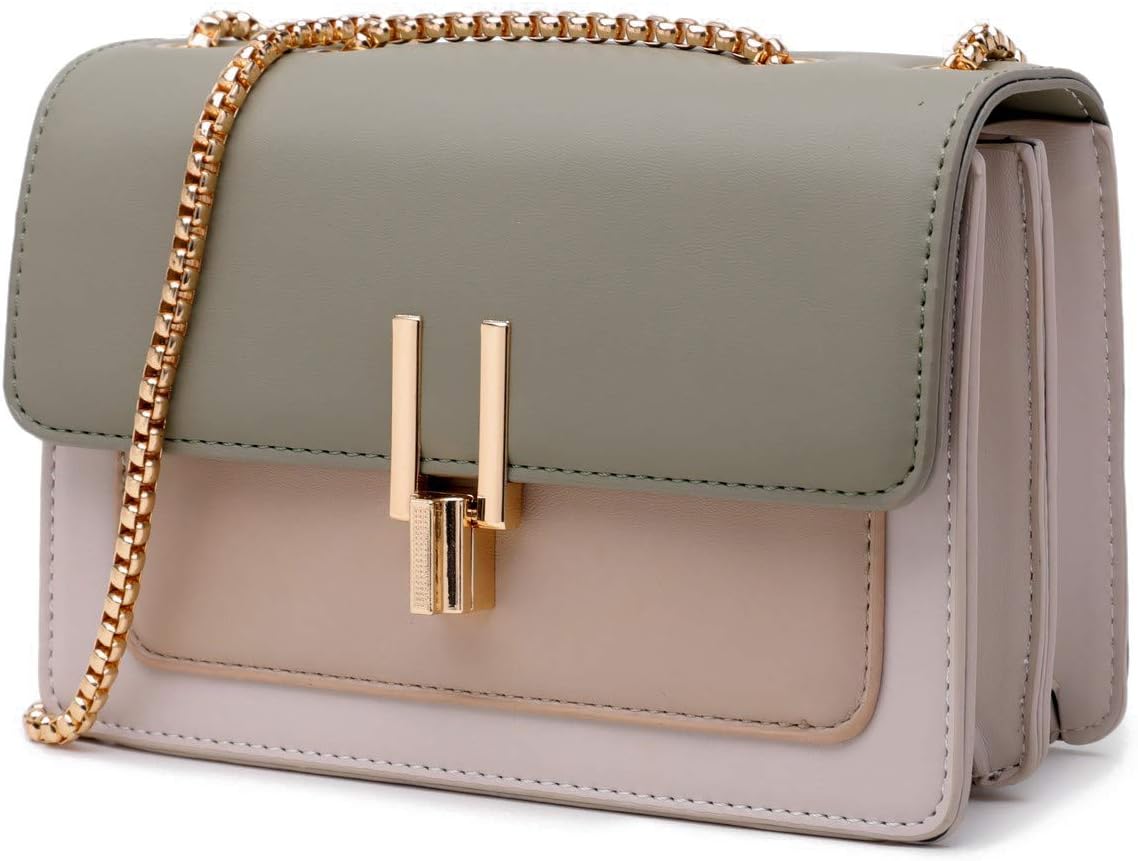Women's Color Block Crossbody Purse with Gold Chain Strap