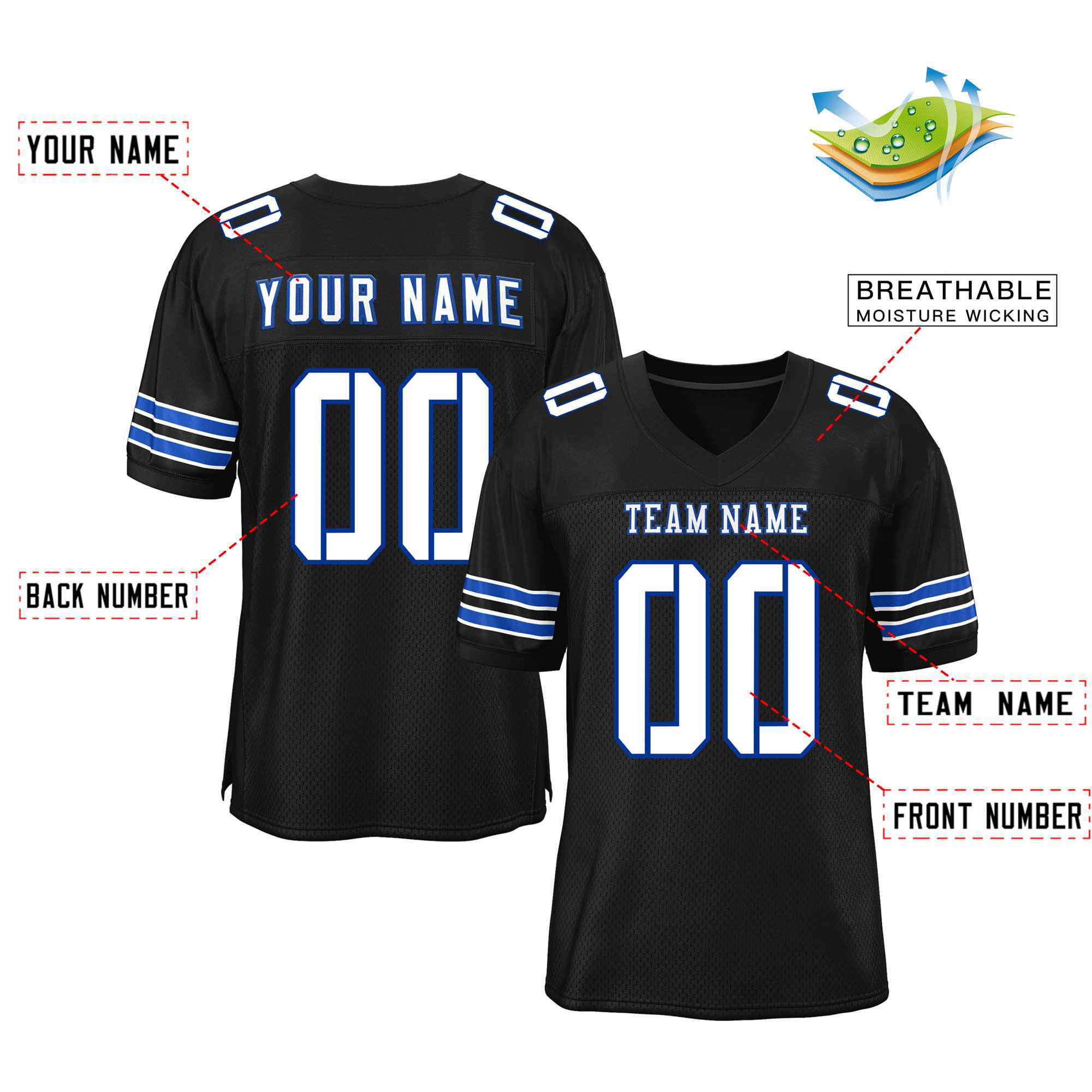 Maßgeschneidertes authentisches Mesh-Fußballtrikot im klassischen Stil