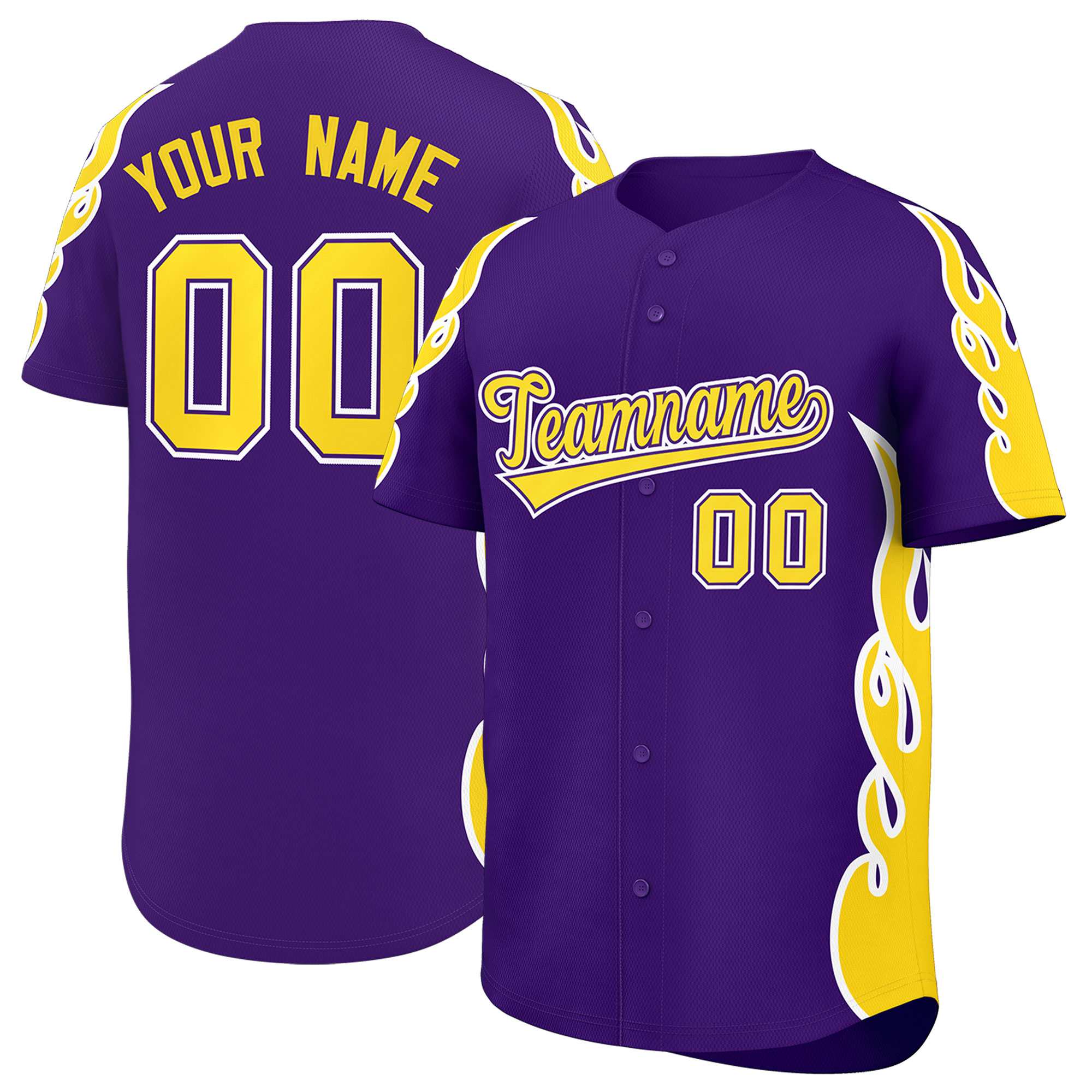 Benutzerdefiniertes Baseball-Trikot mit Seitenflammen-Umrissmuster für Sportuniformen