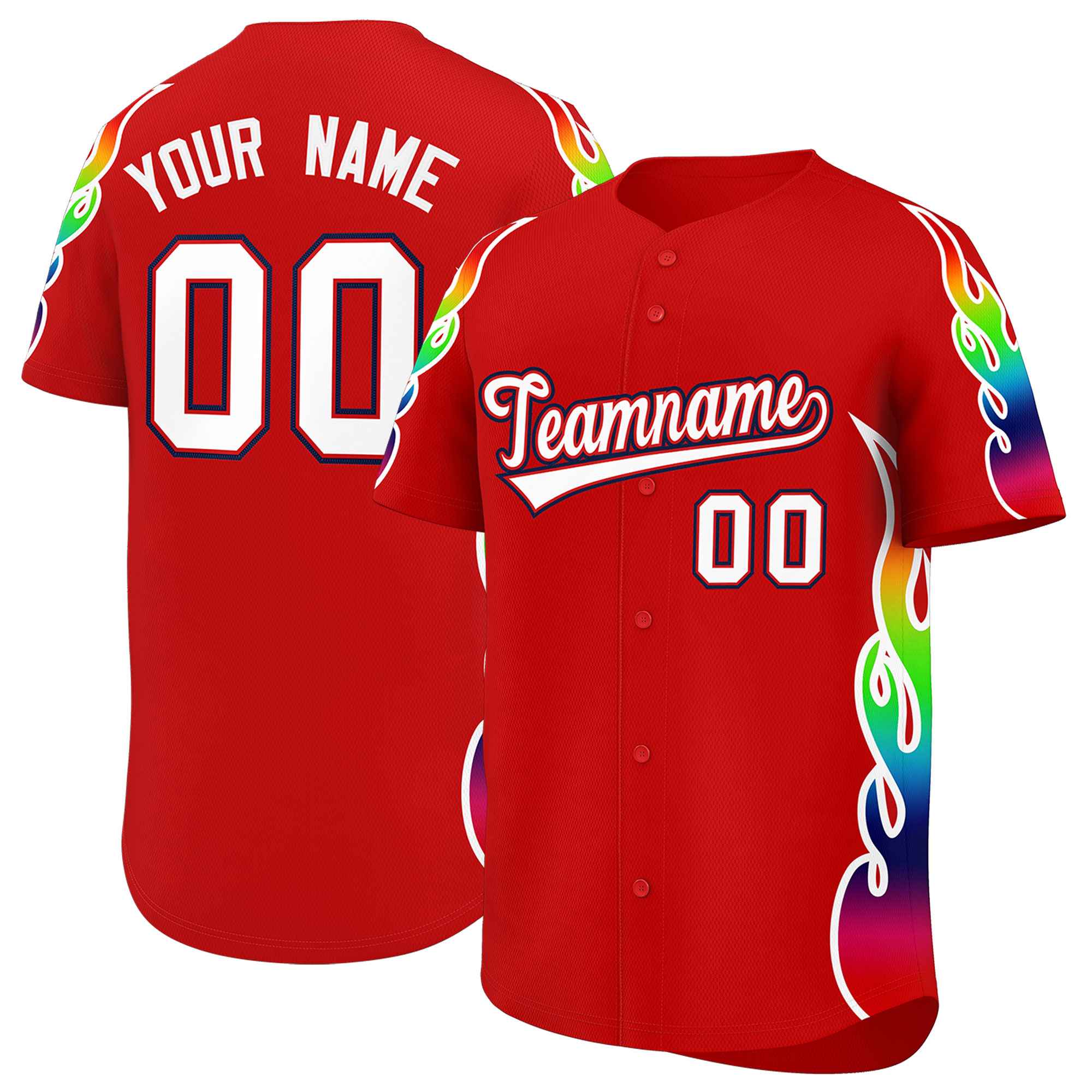 Benutzerdefiniertes Graffiti-Muster, personalisierter mehrfarbiger Flammendruck, authentisches Baseball-Trikot