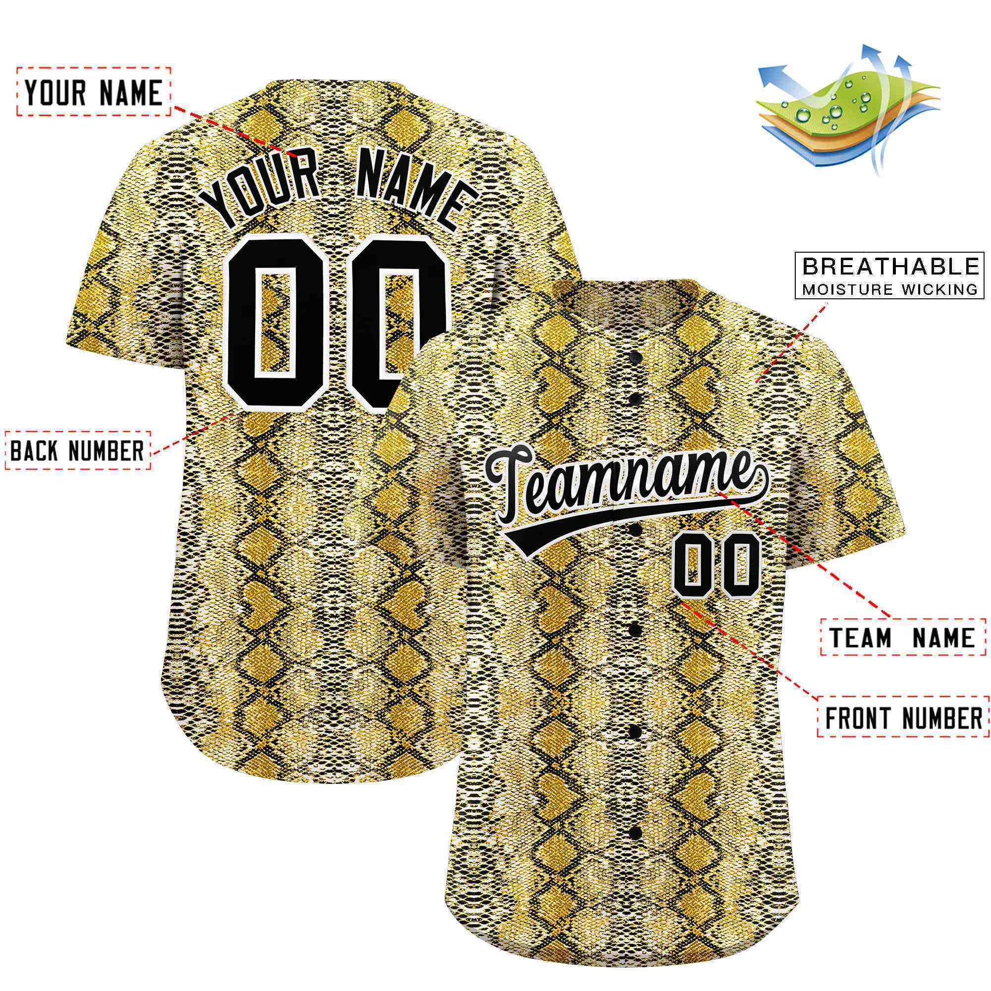 Benutzerdefiniertes authentisches Baseball-Trikot mit mehrfarbigem Schlangenledermuster
