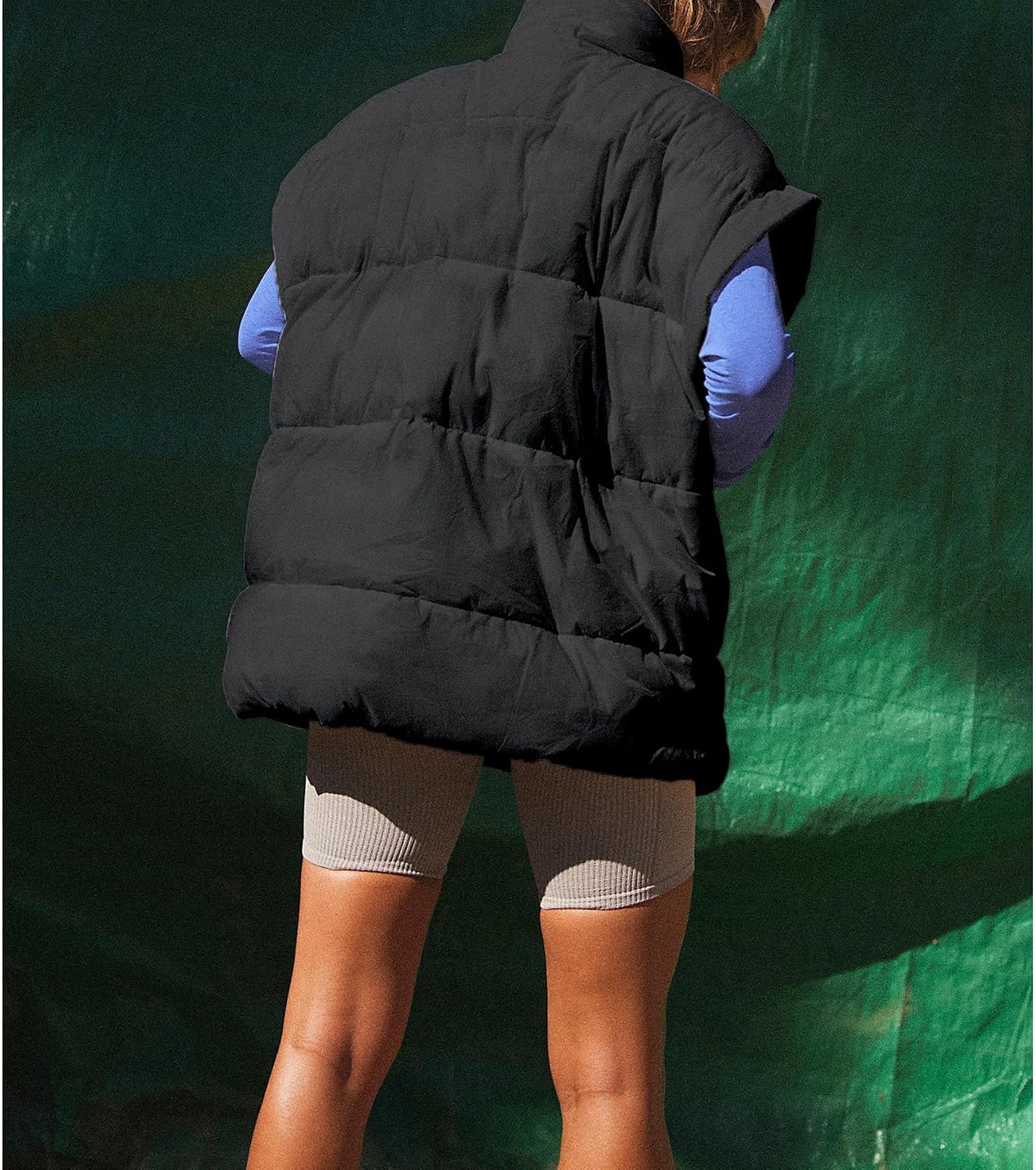 Women's Puffer Vest Stand Collar Snap Front Padded Jacket
