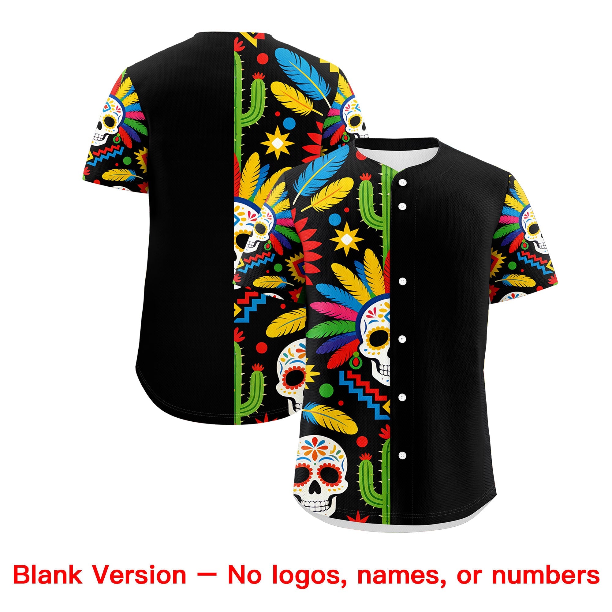 Benutzerdefiniertes Baseball-Trikot aus Stretchstoff mit Graffiti-Muster im mexikanischen Stil Benutzerdefiniertes Baseball-Trikot aus Stretchstoff mit Graffiti-Muster im mexikanischen Stil