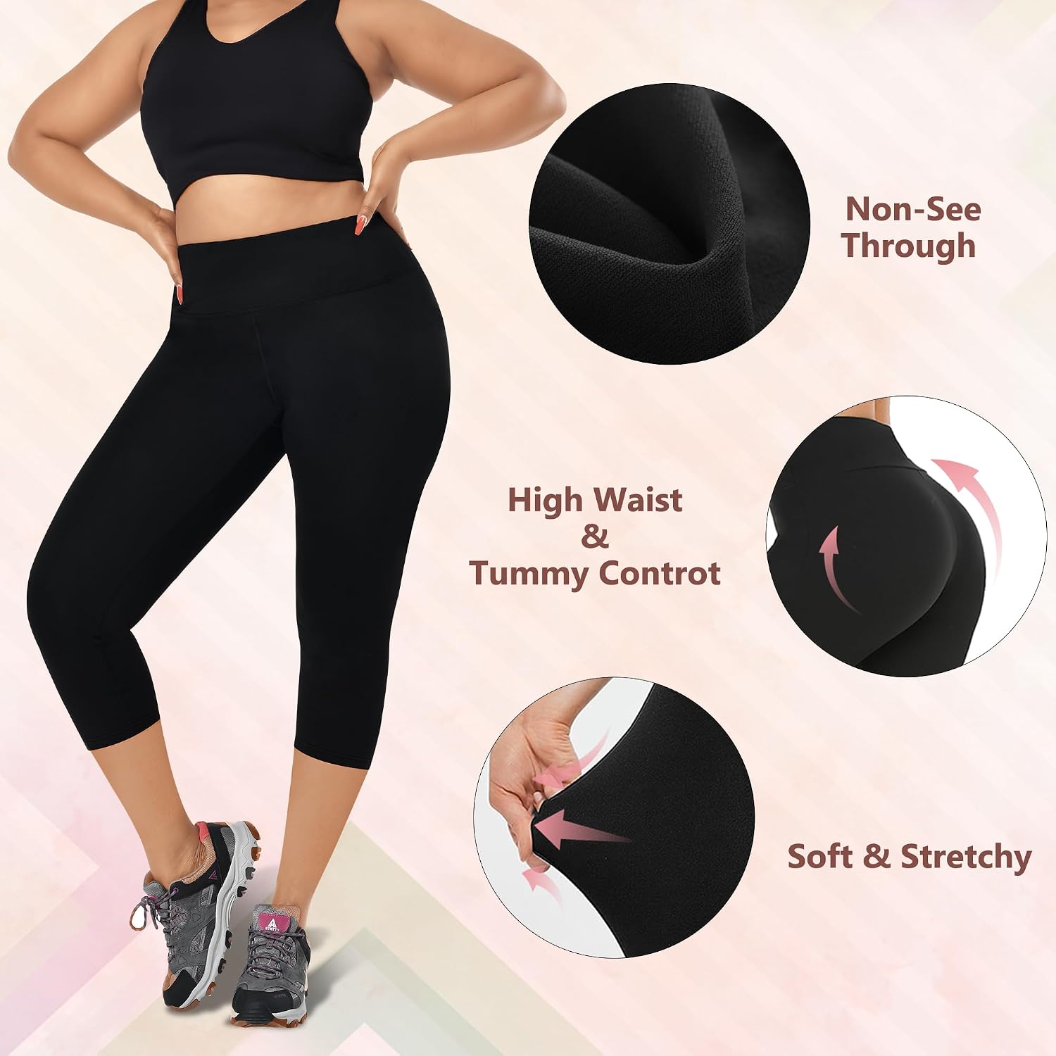 3 Pack Women's Plus Size Capri Leggings High Waist Tummy Control Stretchy Yoga Workout Pants (XL-4X) - Spandex Elastic Fit 3 Pack Women's Plus Size Capri Leggings High Waist Tummy Control Stretchy Yoga Workout Pants (XL-4X) - Spandex Elastic Fit