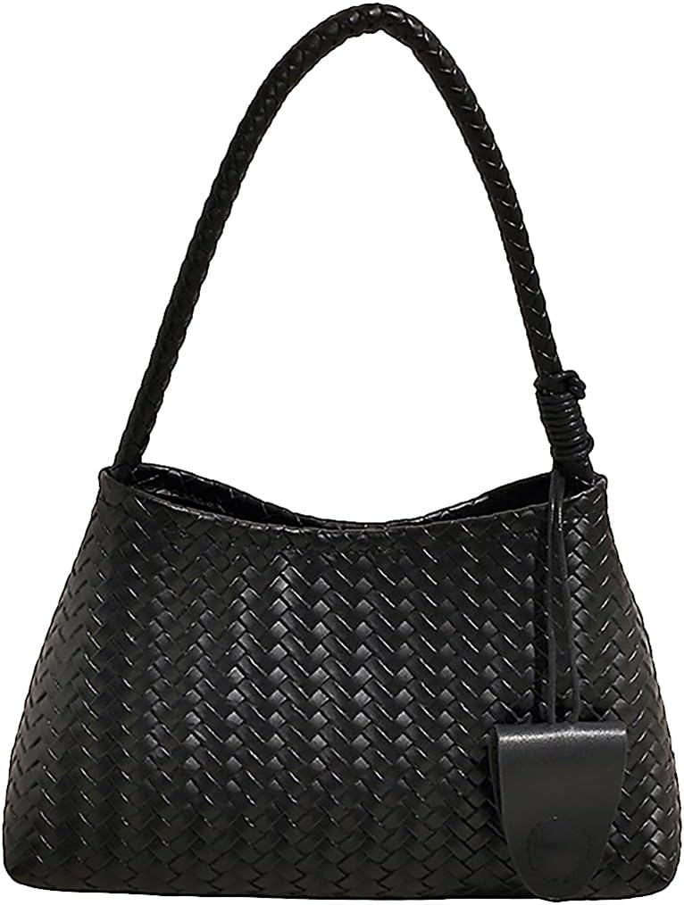 Women's Woven Faux Leather Hobo Tote Bag Black