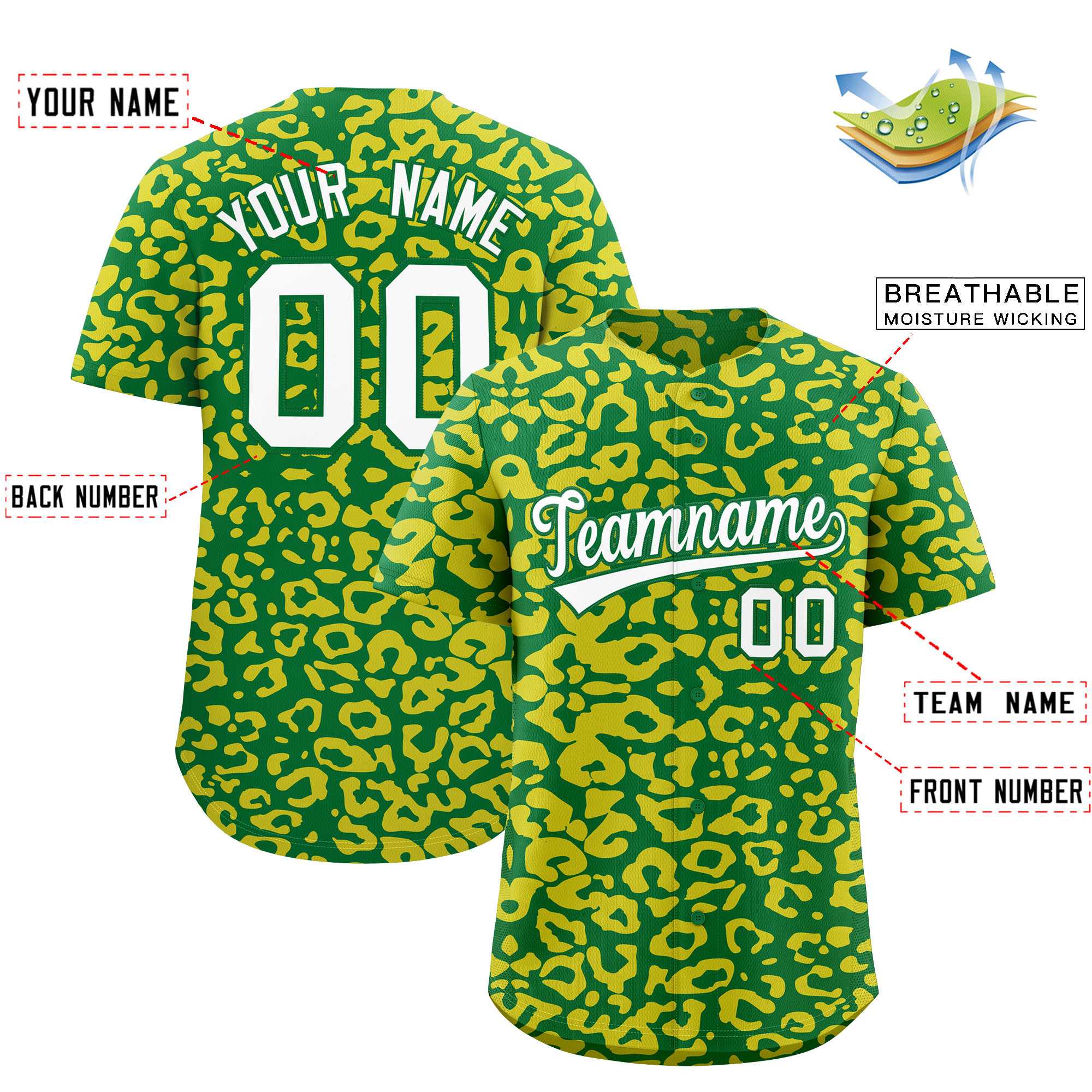 Authentisches Baseball-Trikot mit individuell gestaltetem Leopardenmuster