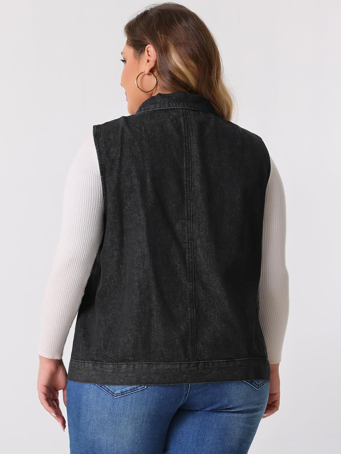Women's Oversized Denim Vest Button Down Washed Black Shacket