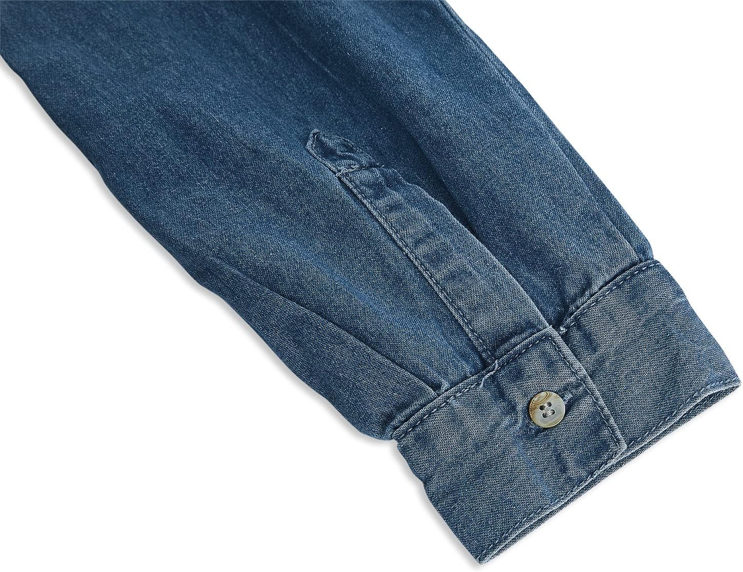 Women's Washed Denim Shirt Long Sleeve Collared With Pockets