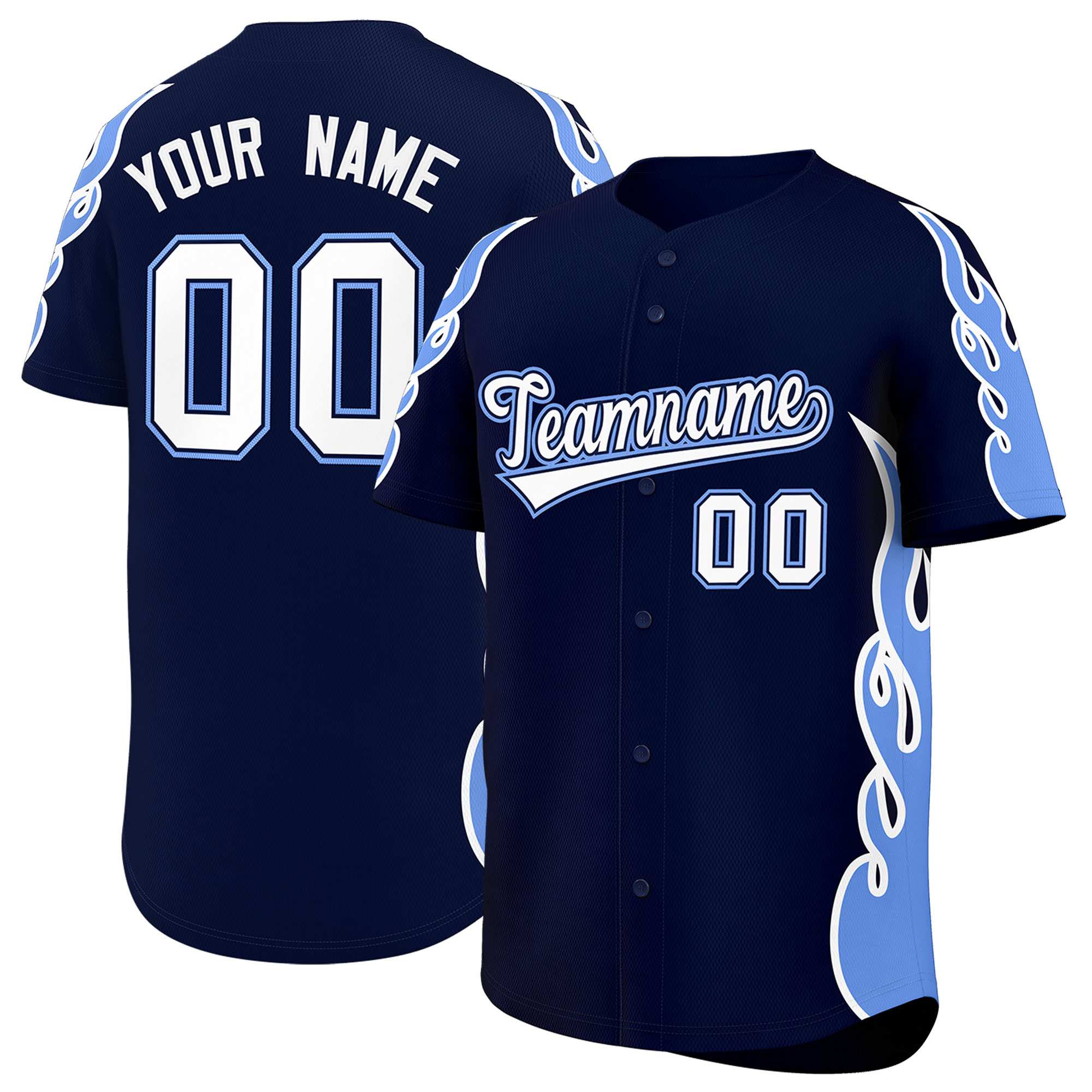 Benutzerdefiniertes Baseball-Trikot mit Seitenflammen-Umrissmuster für Sportuniformen