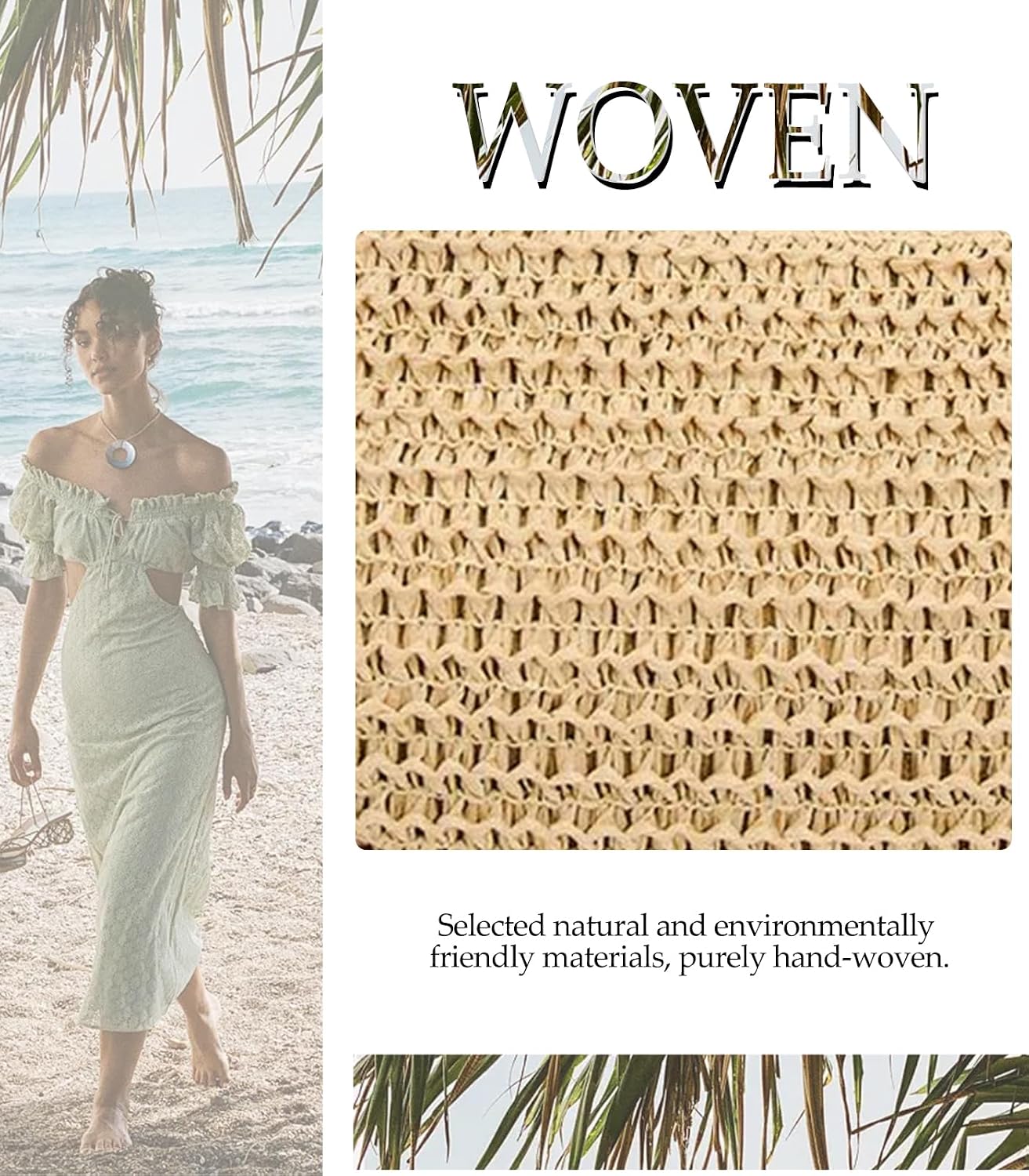 Women's Beige Straw Crescent Crossbody Bag Woven Hobo Purse