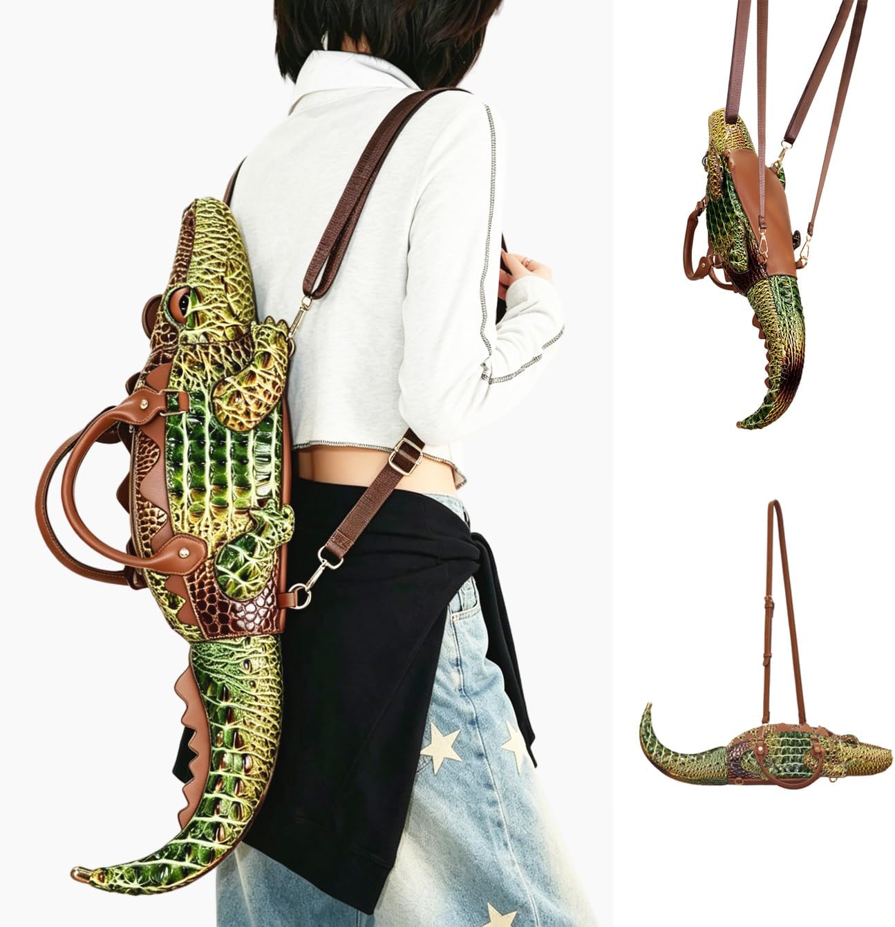 Women's Novelty Crocodile Shape Top Handle Handbag Green Women's Novelty Crocodile Shape Top Handle Handbag Green