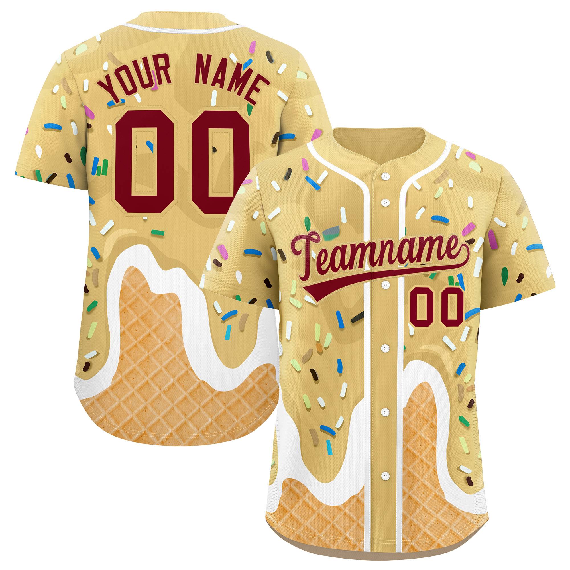 Benutzerdefiniertes Eistüte-Graffiti-Muster, modisches, authentisches Baseball-Trikot Benutzerdefiniertes Eistüte-Graffiti-Muster, modisches, authentisches Baseball-Trikot